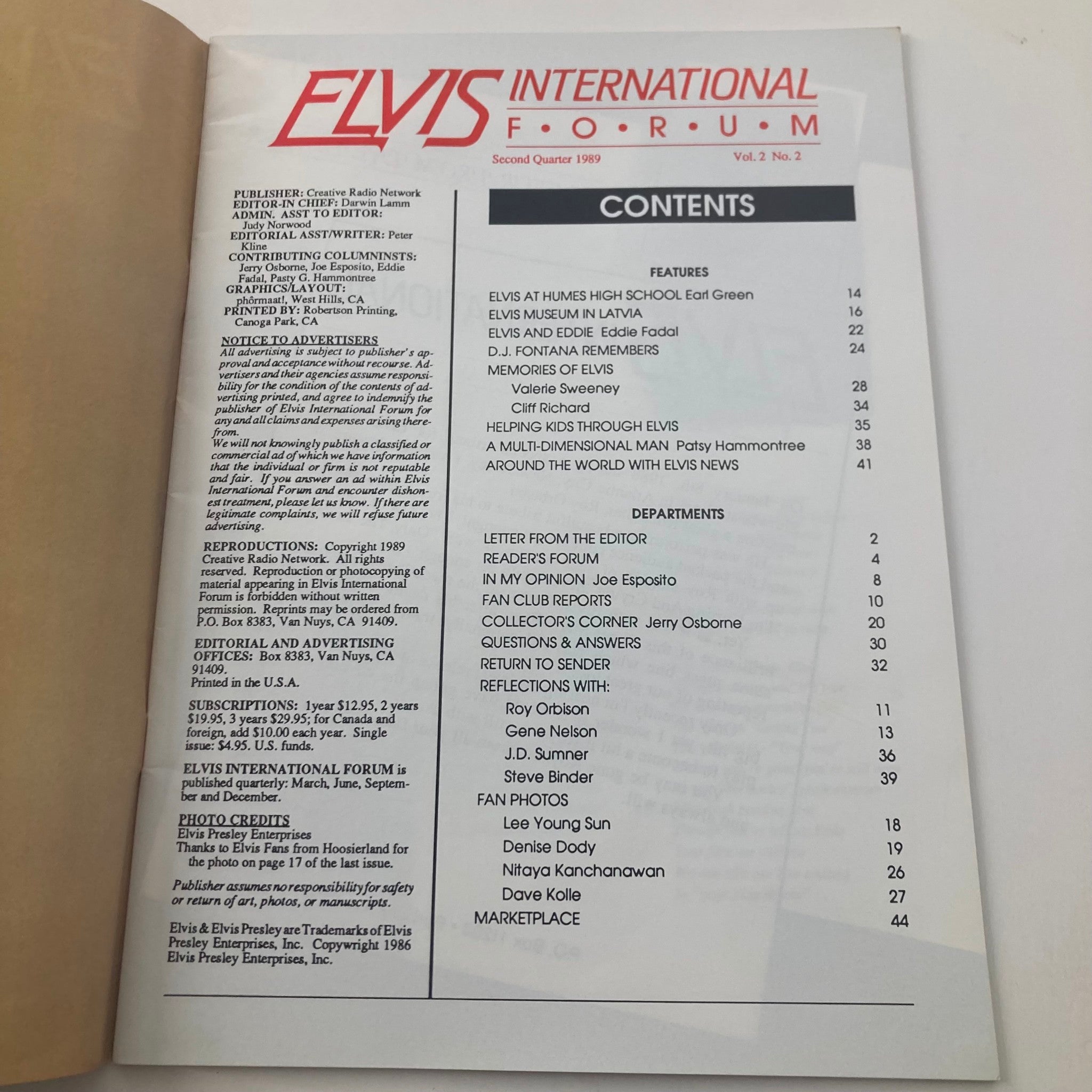 VTG Elvis International Forum Magazine 2nd Quarter 1989 Elvis Presley No Label