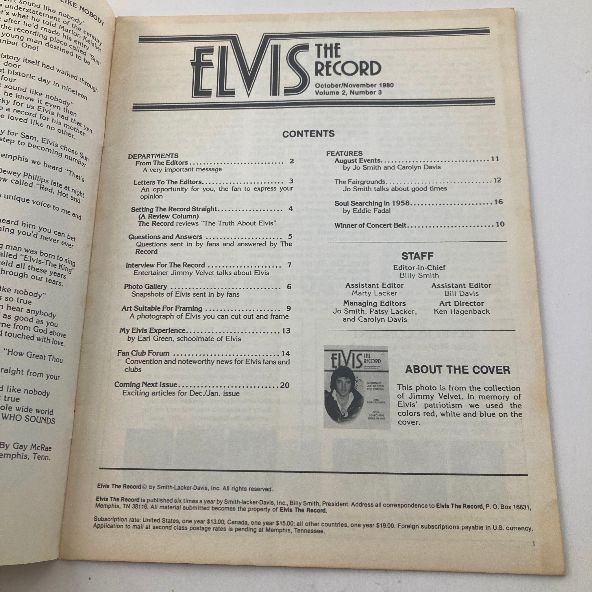 VTG Elvis The Record Magazine October 1980 Vol 2 No. 3 Elvis Presley No Label