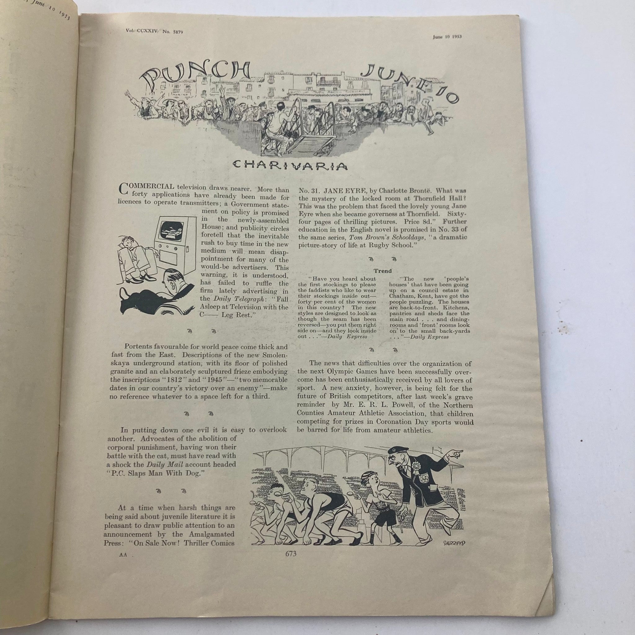 VTG Punch Magazine June 10 1953 Vol 224 No. 5879 WWII Cartoon & Humour No Label