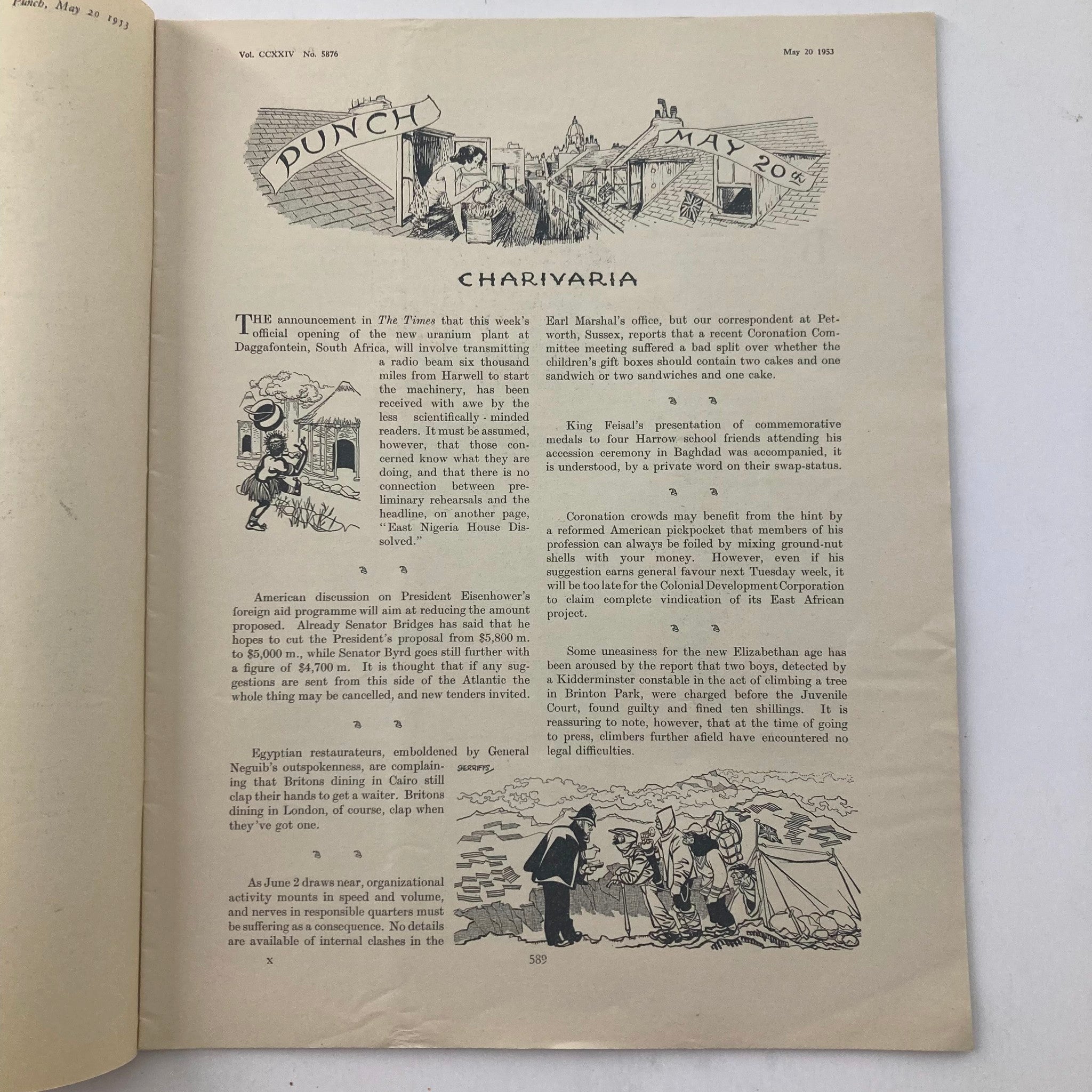 VTG Punch Magazine May 20 1953 Vol 224 No. 5876 WWII Cartoon & Humour No Label