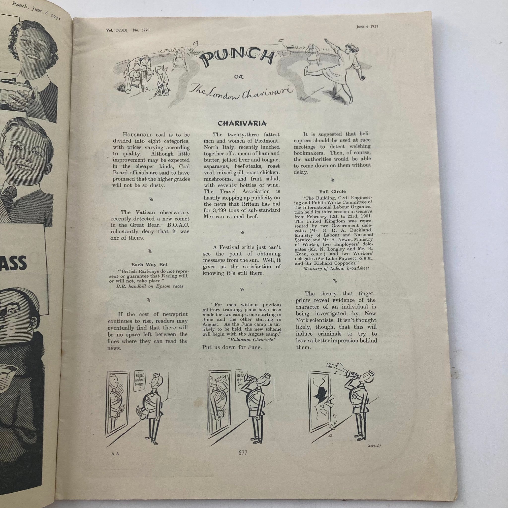 VTG Punch Magazine June 6 1951 Vol 220 #5770 WWII Cartoon & Humour No Label