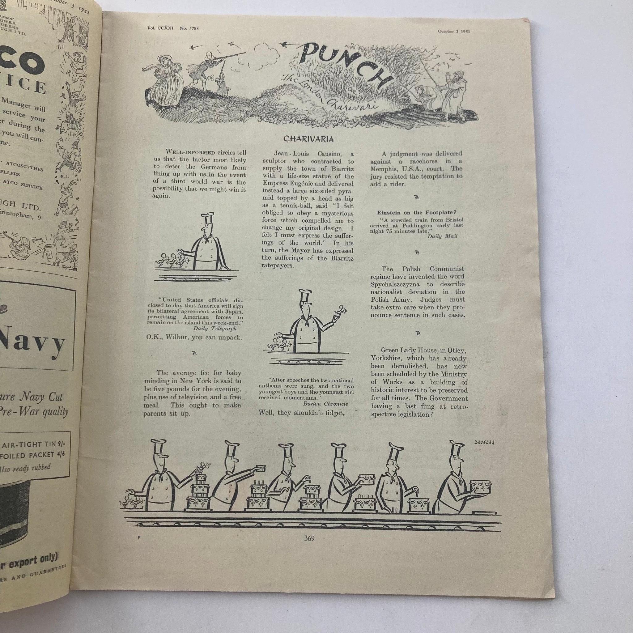 VTG Punch Magazine October 3 1951 Vol 221 #5788 WWII Cartoon & Humour No Label