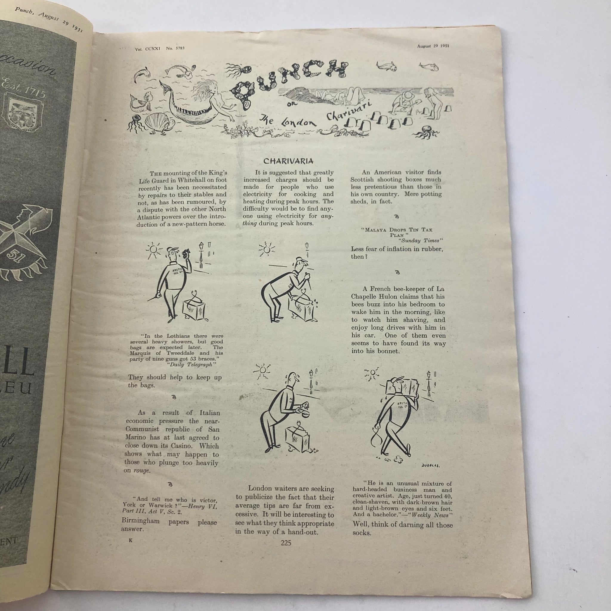 VTG Punch Magazine August 29 1951 Vol 221 #5783 WWII Cartoon & Humour No Label