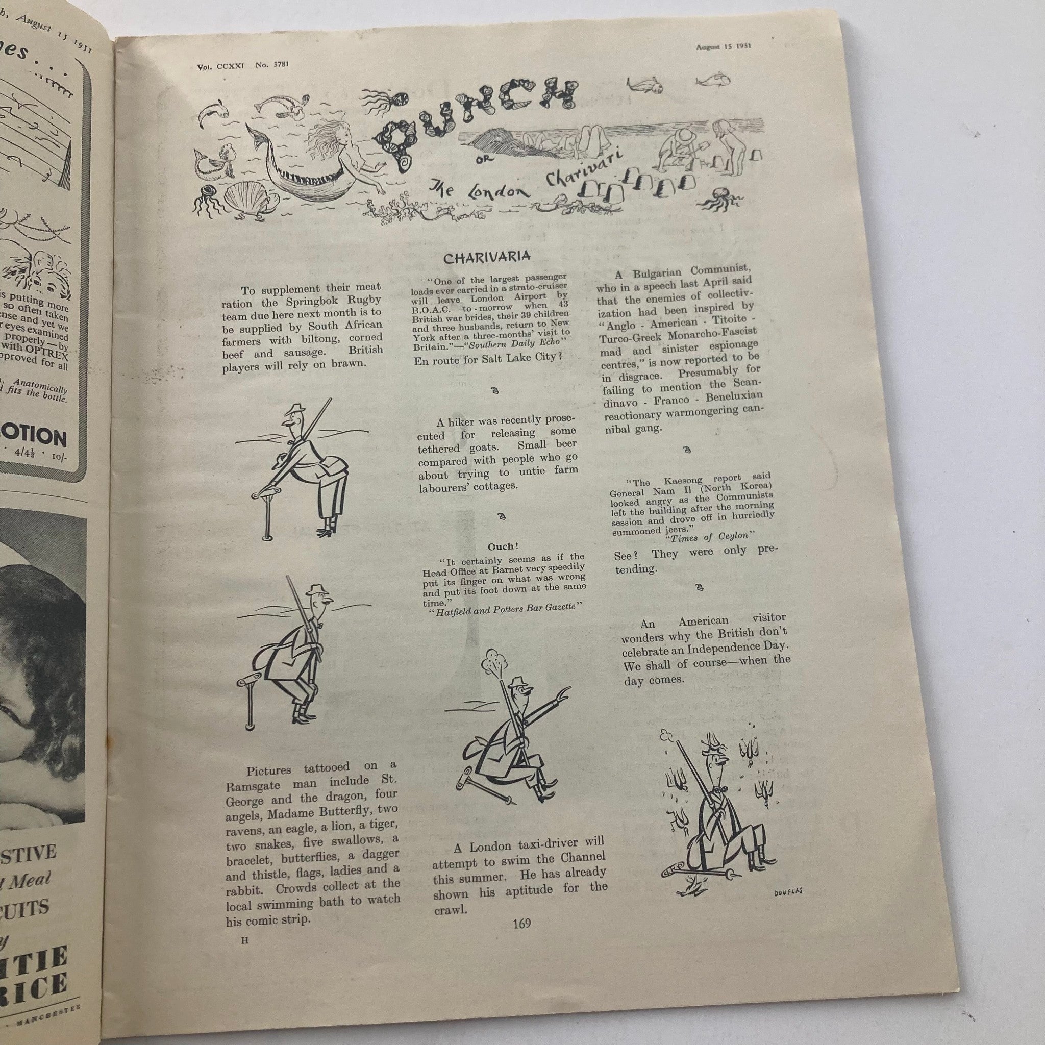 VTG Punch Magazine August 15 1951 Vol 221 #5781 WWII Cartoon & Humour No Label