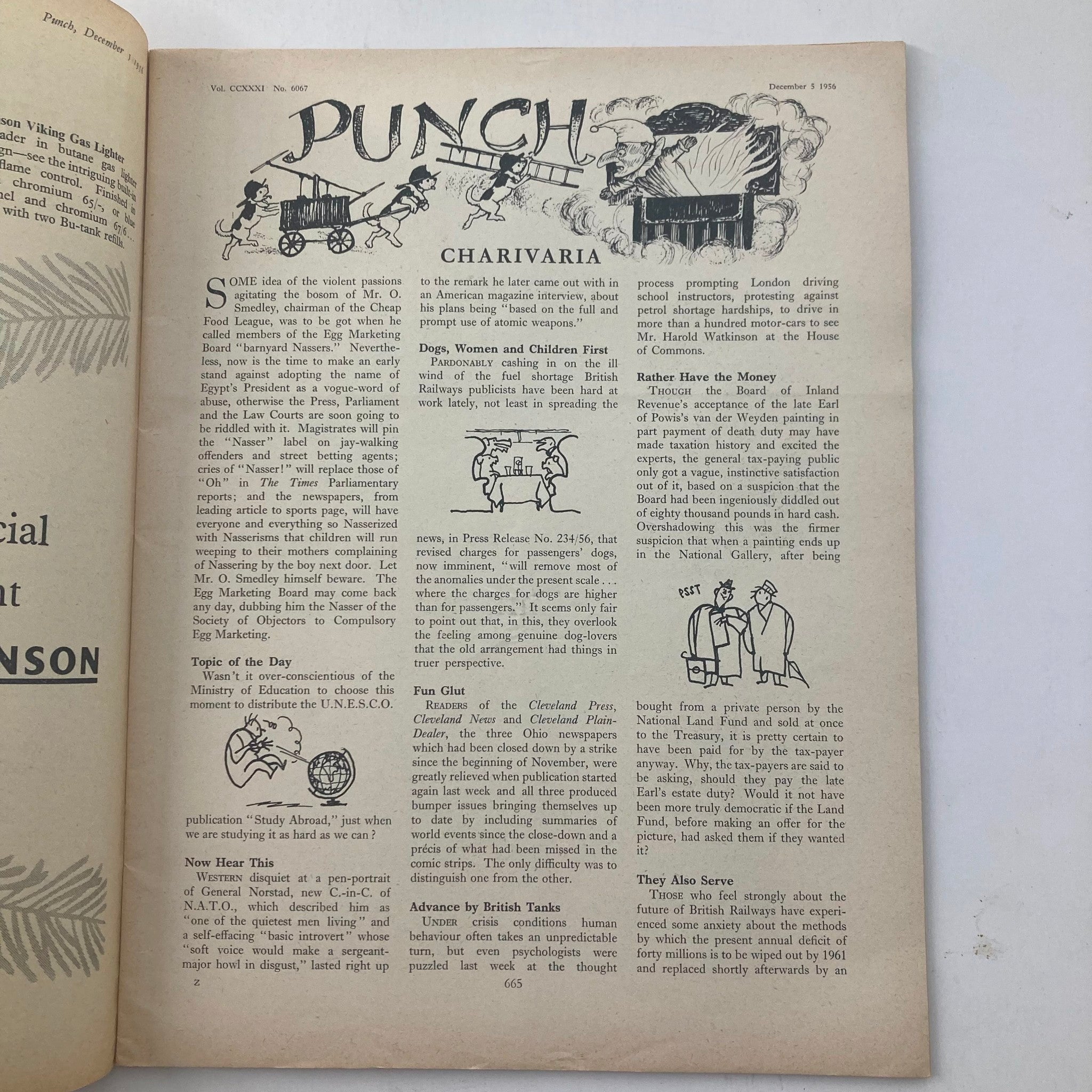 VTG Punch Magazine December 5 1956 Vol 221 #6067 WWII Cartoon & Humour No Label