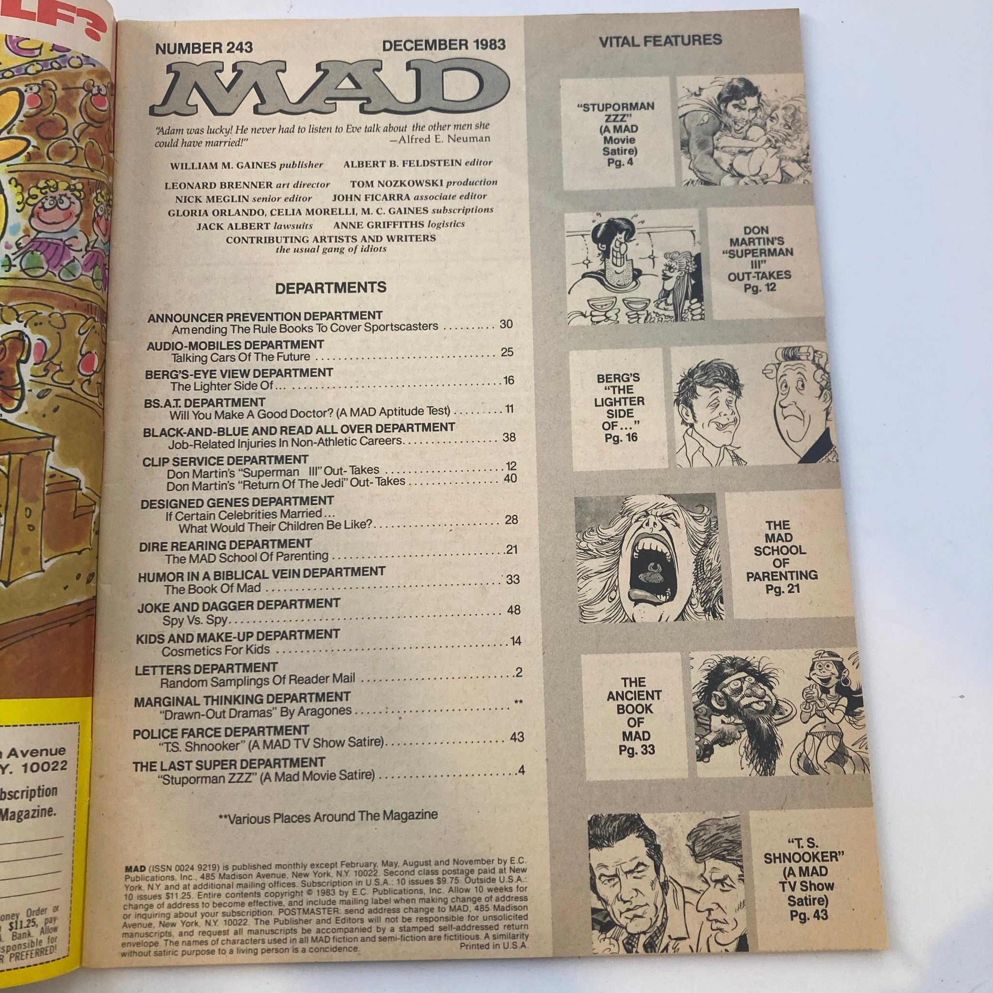 VTG Mad Magazine December 1983 No. 243 Superman III 6.0 FN Fine No Label