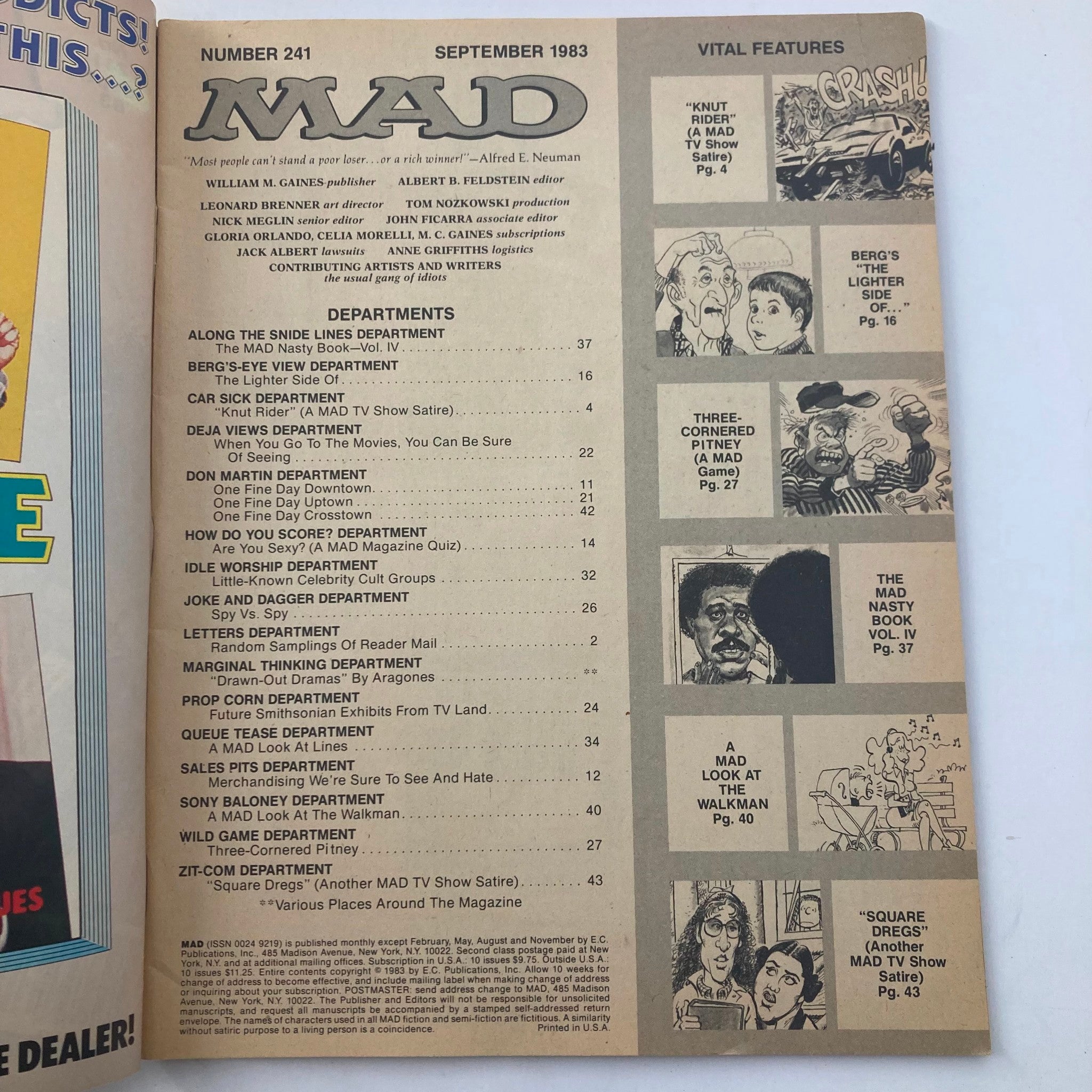 VTG Mad Magazine September 1983 No. 241 Environment Agency 6.0 FN Fine No Label