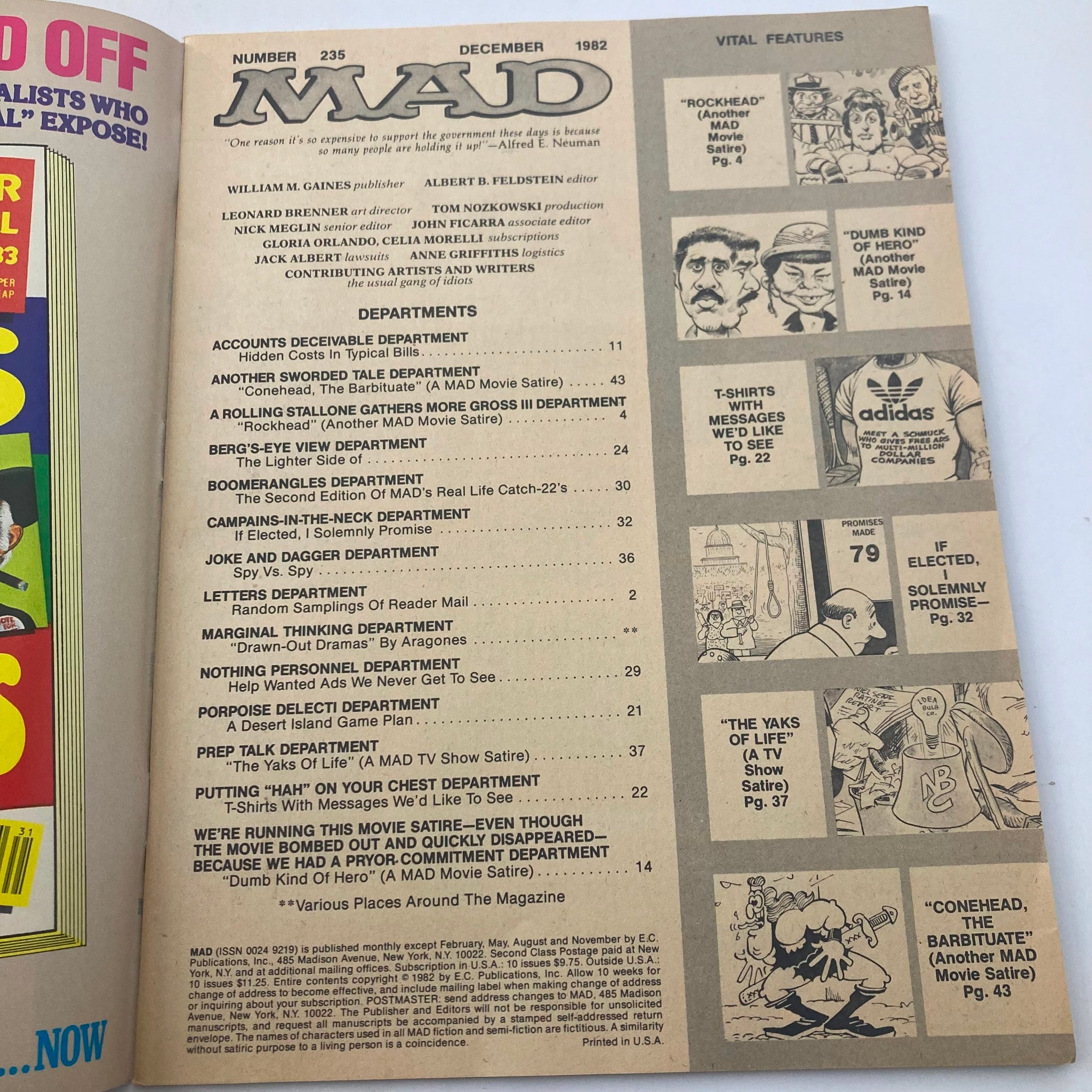 VTG Mad Magazine December 1982 No. 235 Conan The Barbarian 6.0 FN Fine No Label