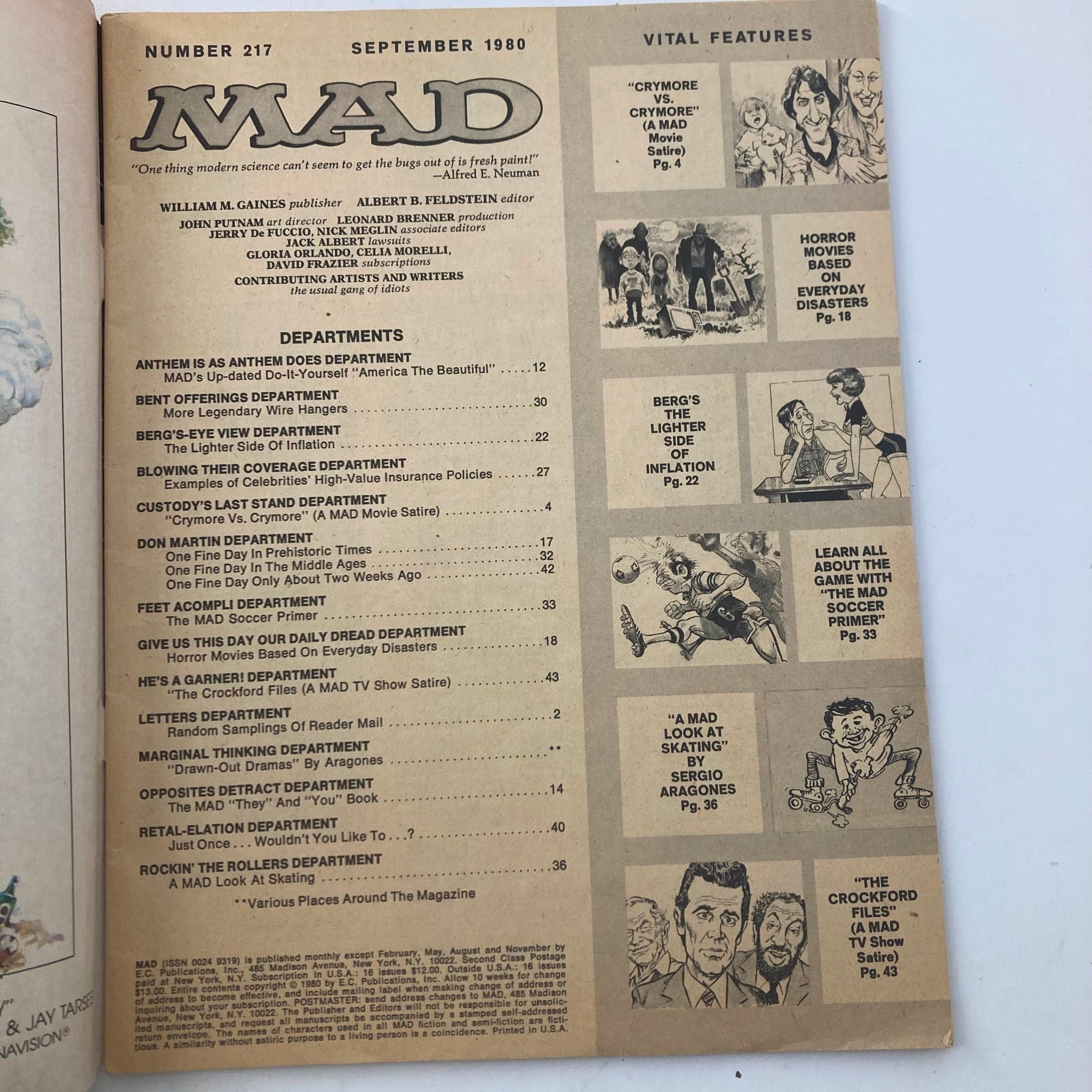 VTG Mad Magazine September 1980 No. 217 Alfred for President 4.0 VG No Label