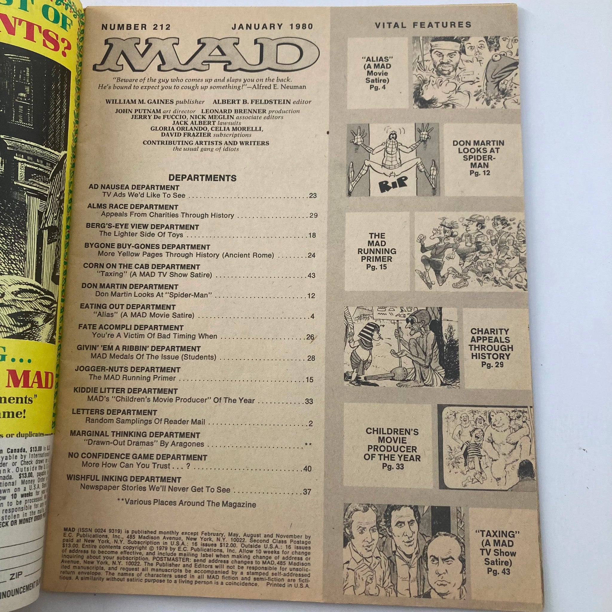 VTG Mad Magazine January 1980 No. 212 A Hack Job On "Taxi" 4.0 VG No Label