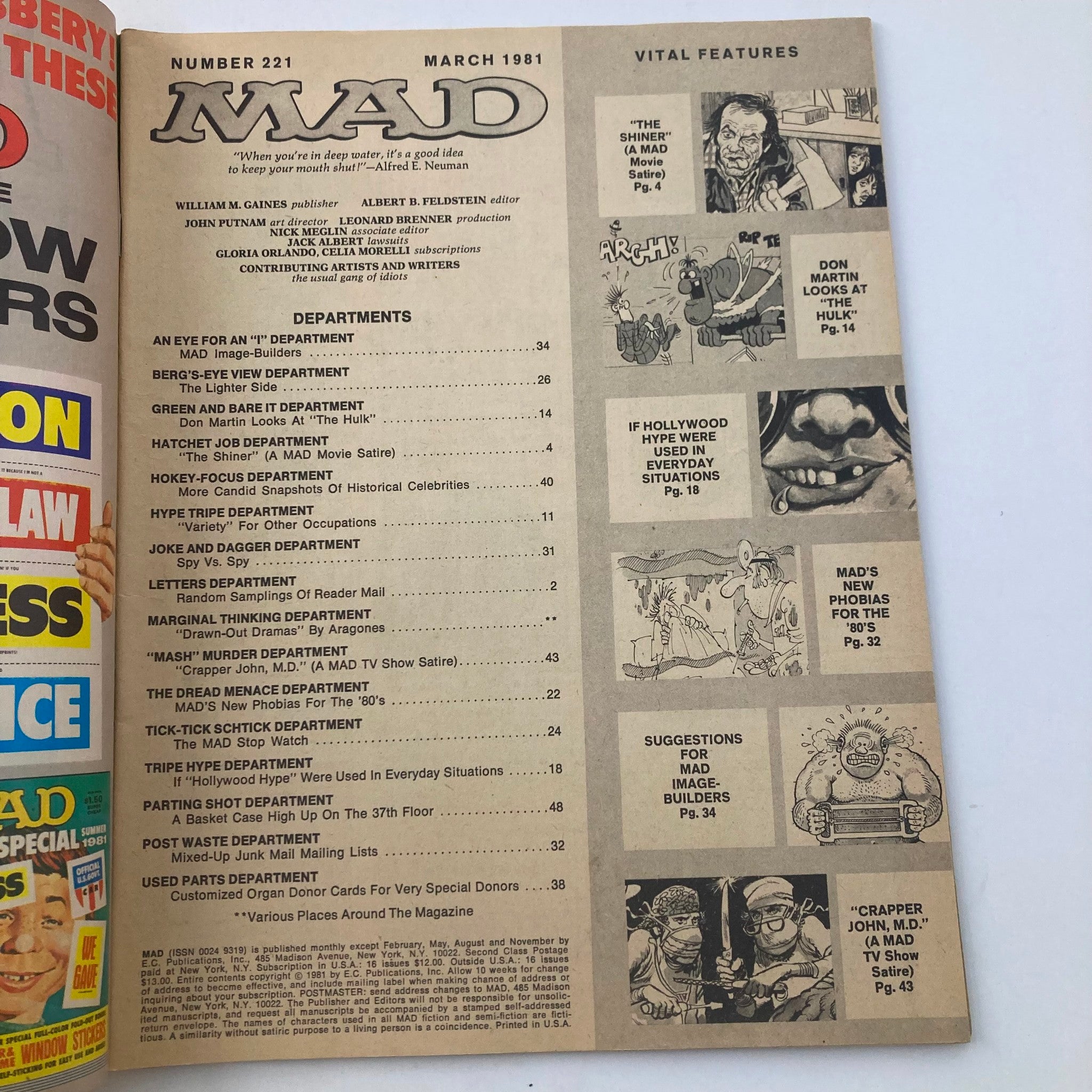 VTG Mad Magazine March 1981 No. 221 Shortage Coming 4.0 VG No Label