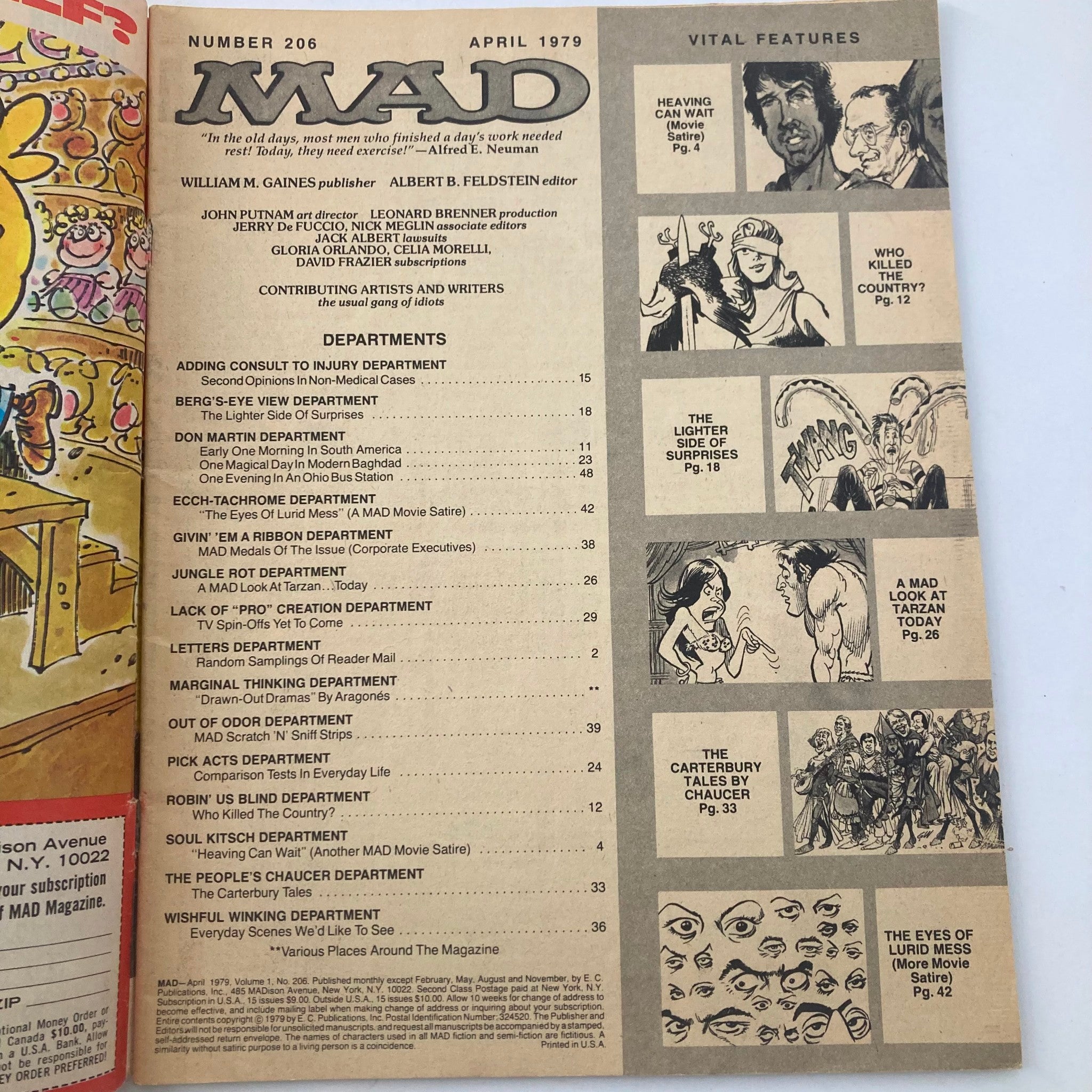 VTG Mad Magazine April 1979 No. 206 Fire Turn Upside Down 4.0 VG No Label