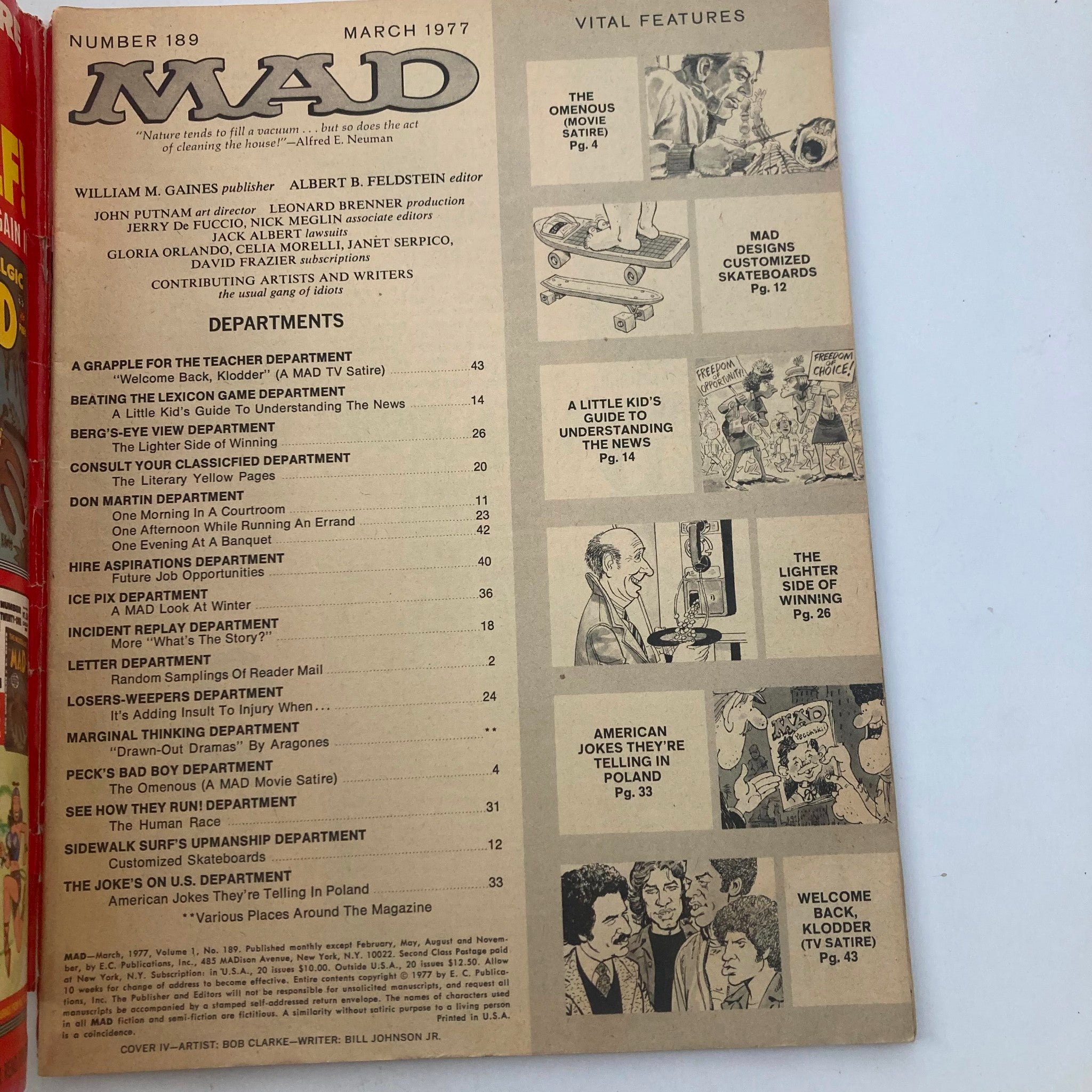 VTG Mad Magazine March 1977 No. 189 John Travolta in Kotter 4.0 VG No Label