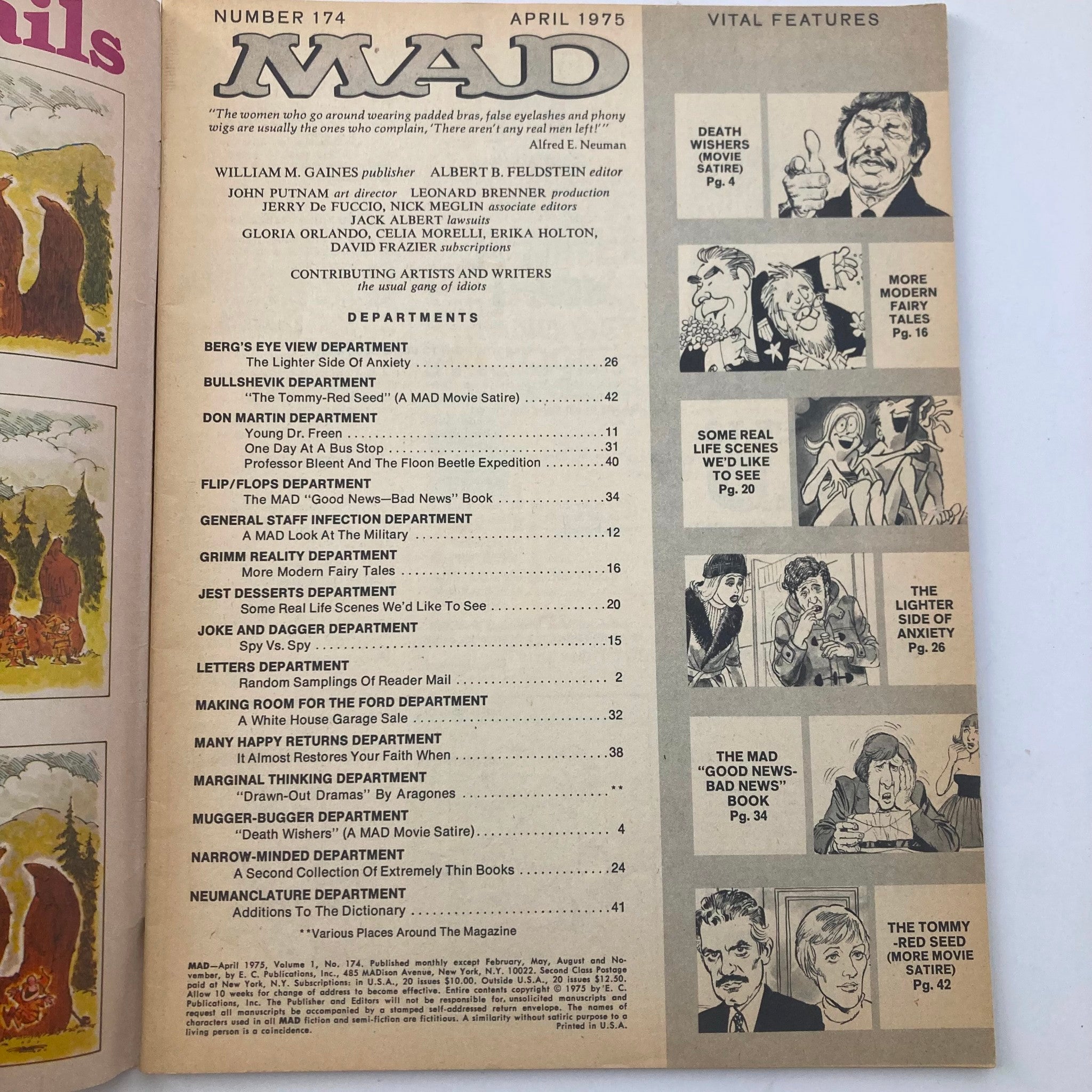 VTG Mad Magazine April 1975 No. 174 We Blast "Death Wish" 4.0 VG No Label