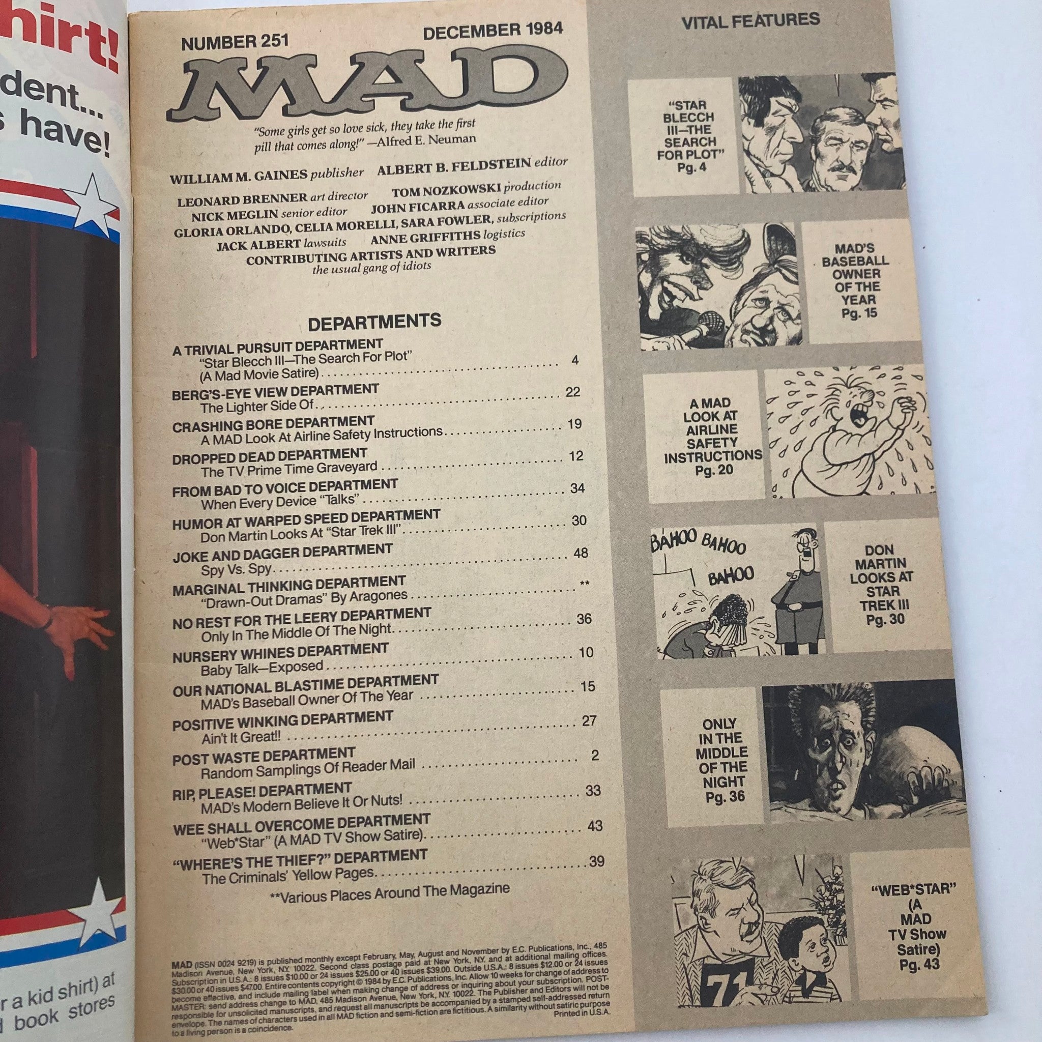 VTG Mad Magazine December 1984 No. 251 The Jackson 5 4.0 VG No Label