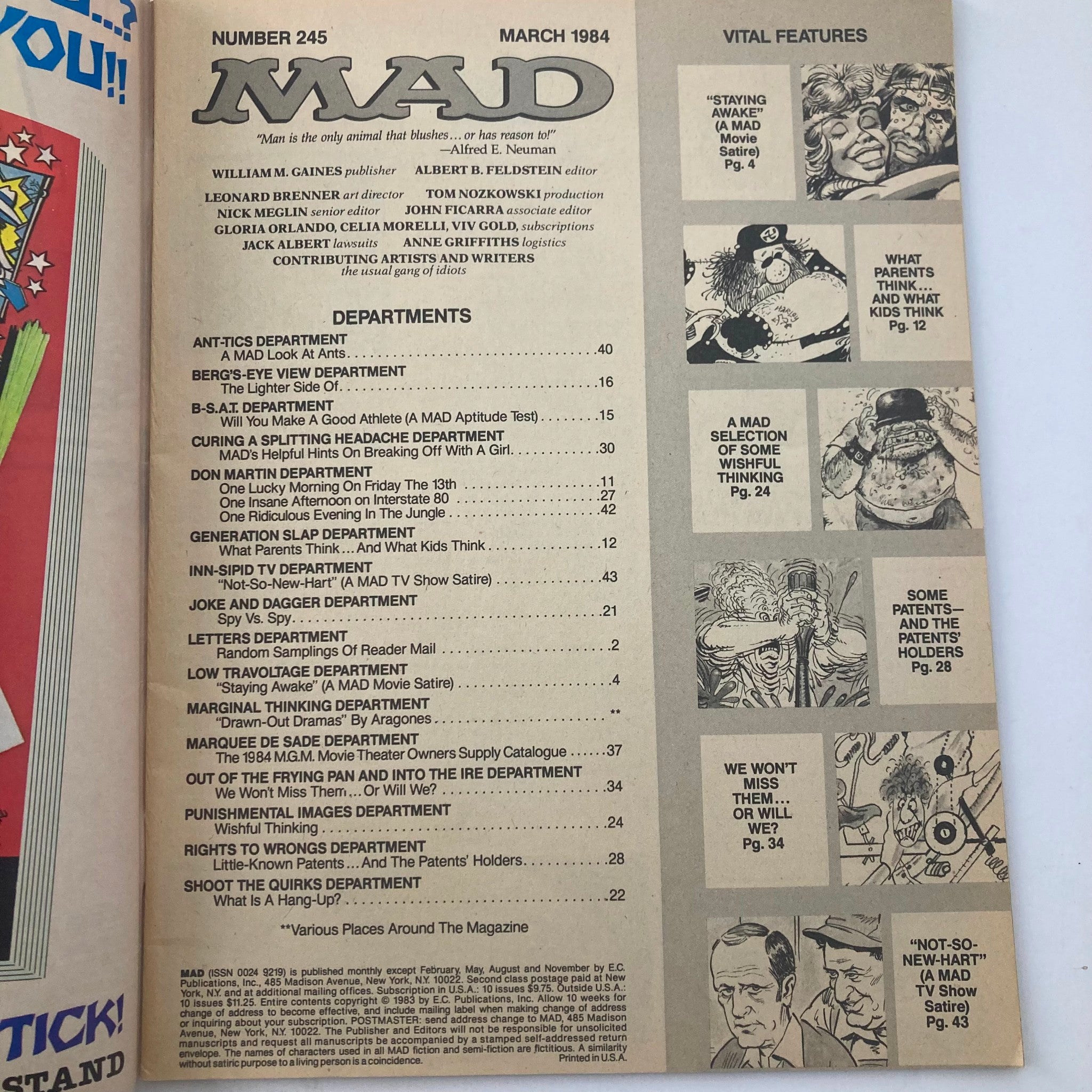 VTG Mad Magazine March 1984 No. 245 Staying Awake 4.0 VG No Label