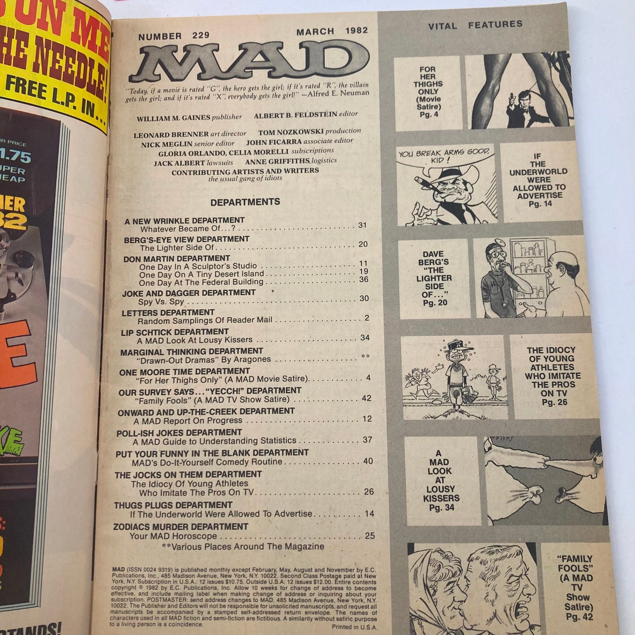 VTG Mad Magazine March 1982 No. 229 For Your Eyes Only 4.0 VG No Label