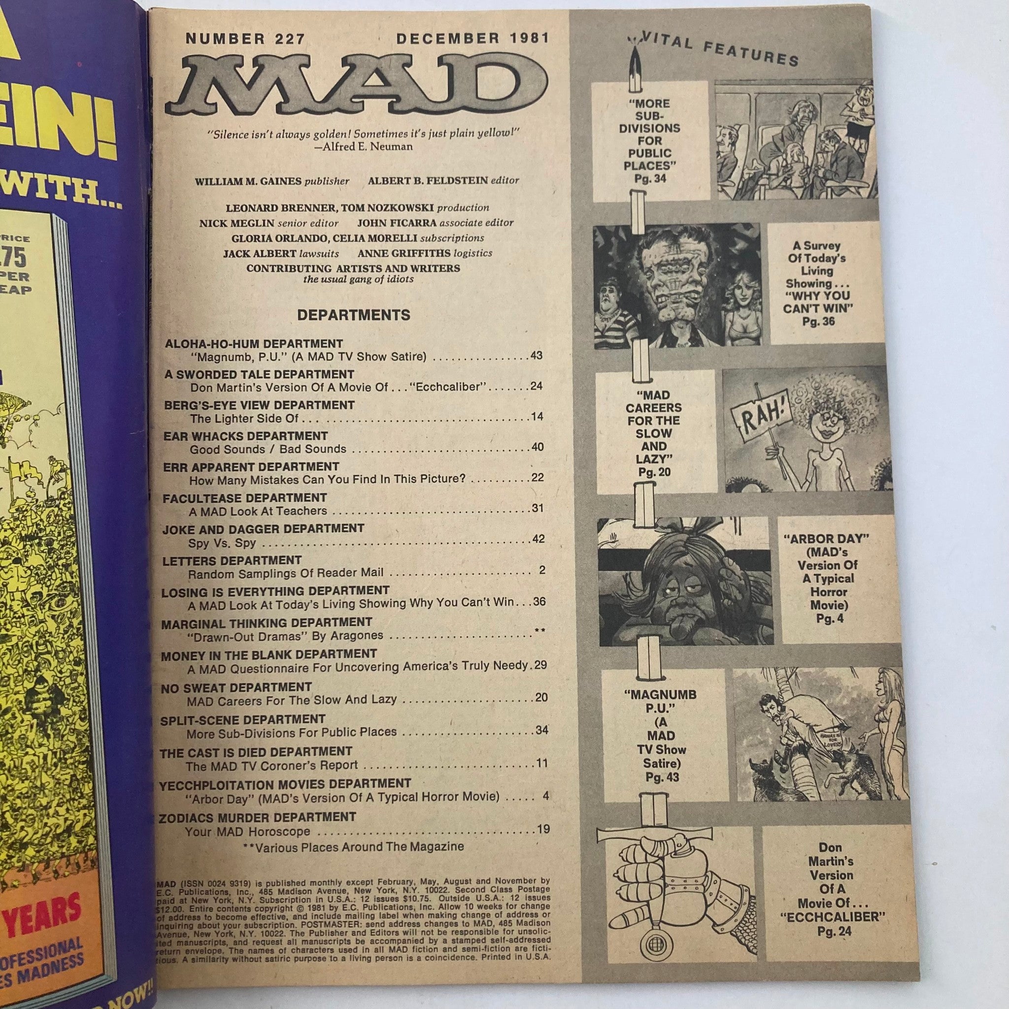 VTG Mad Magazine December 1981 No. 227 Magnumb P.U. Movie 4.0 VG No Label