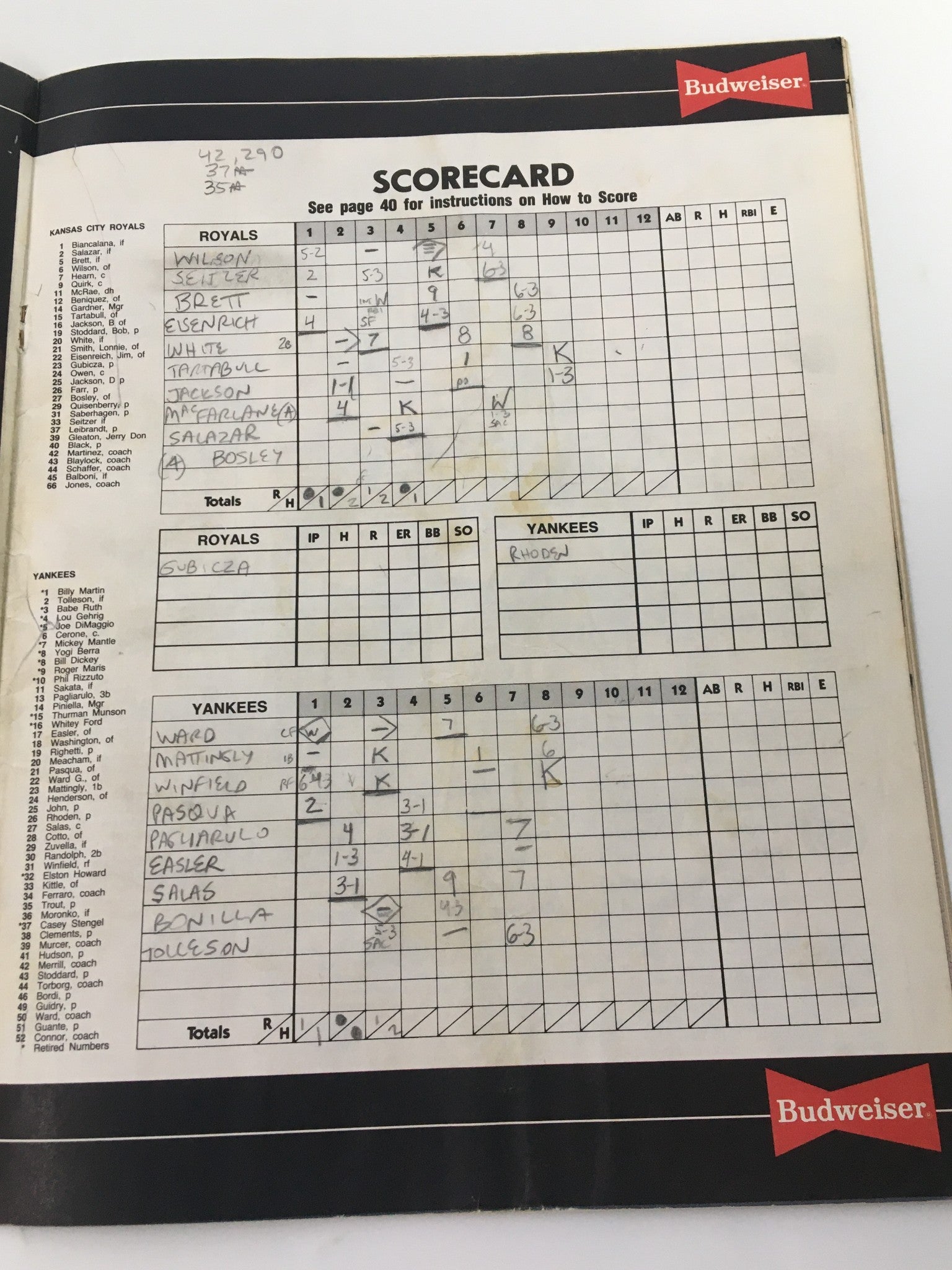 1987 Official Scorebook & Souvenir Program MLB New York Yankees Catfish Hunter