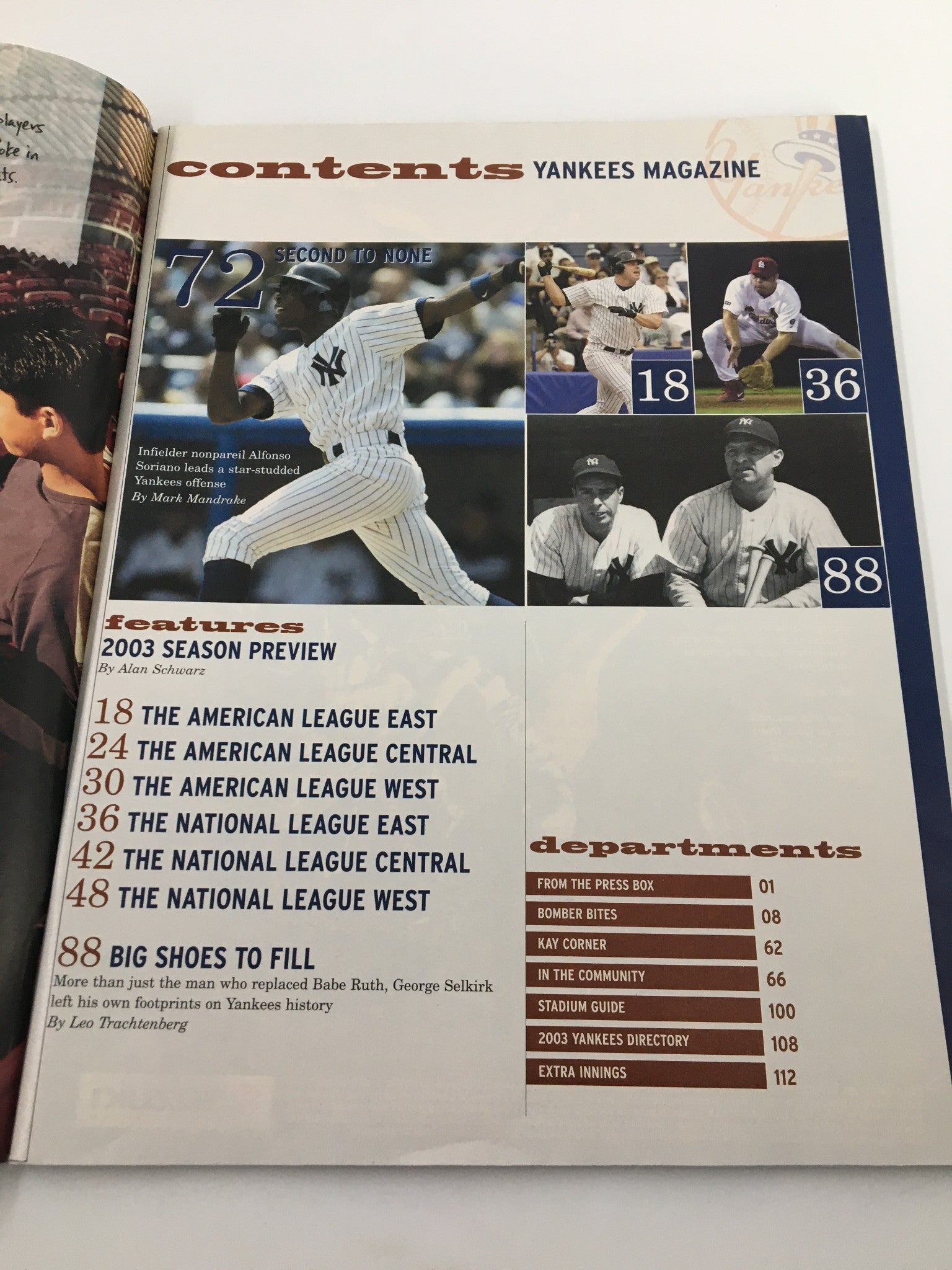 Yankees Magazine April 2003 Alfonso Soriano & Andy Pettite 90's Poster No Label