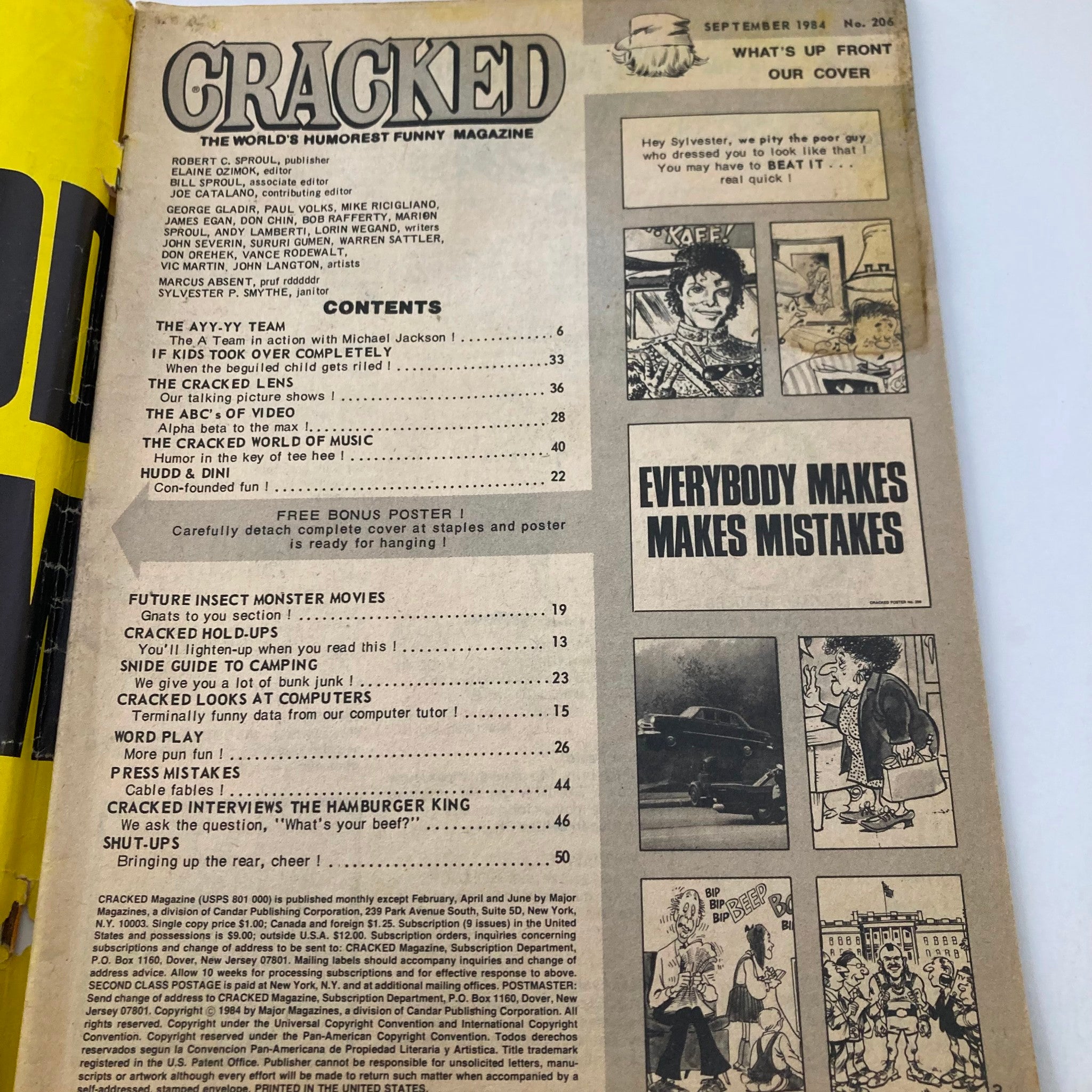 VTG Cracked Magazine September 1984 No. 206 Michael Jackson 2.0 GD Good No Label