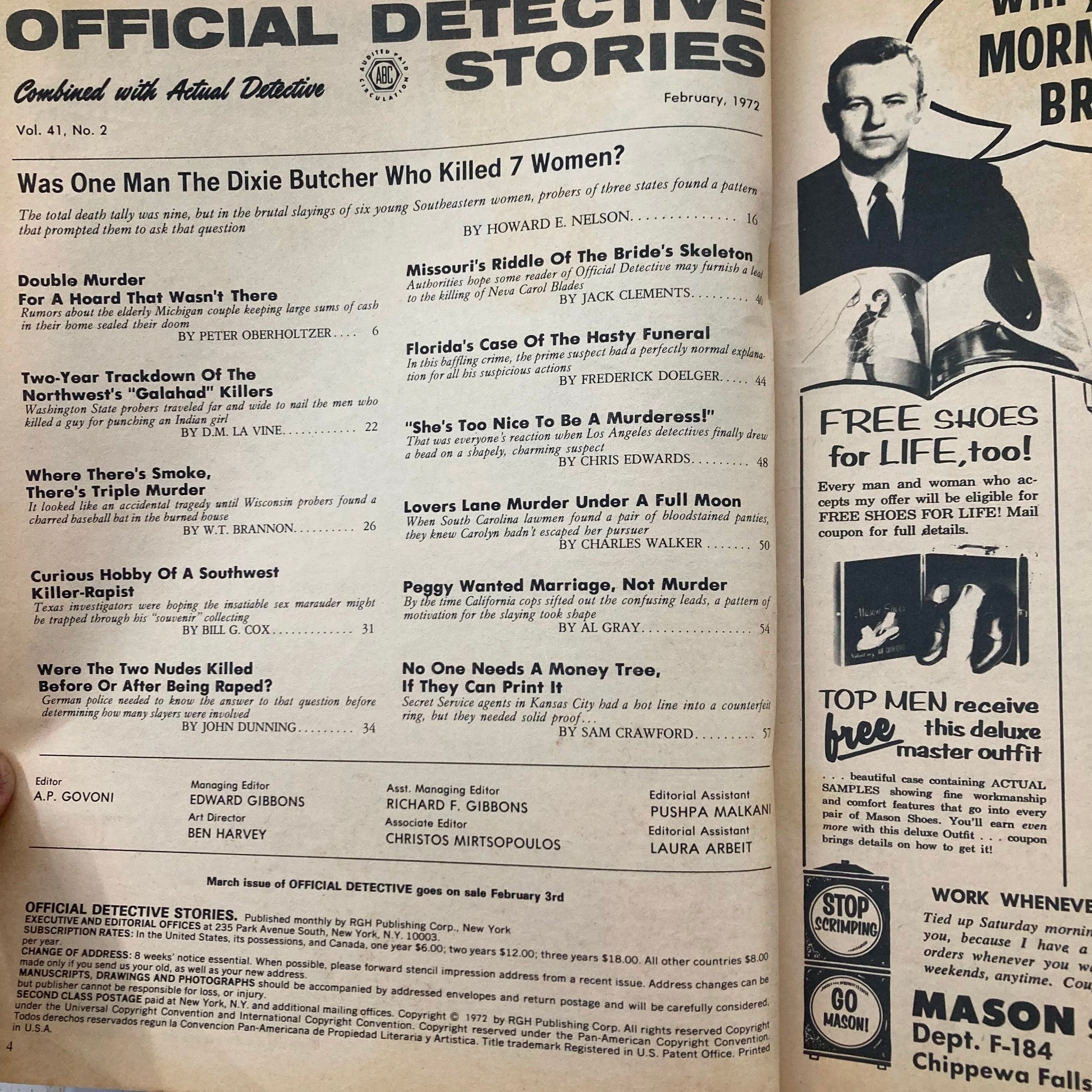 VTG Official Detective Stories Magazine February 1972 The Dixie Butcher No Label