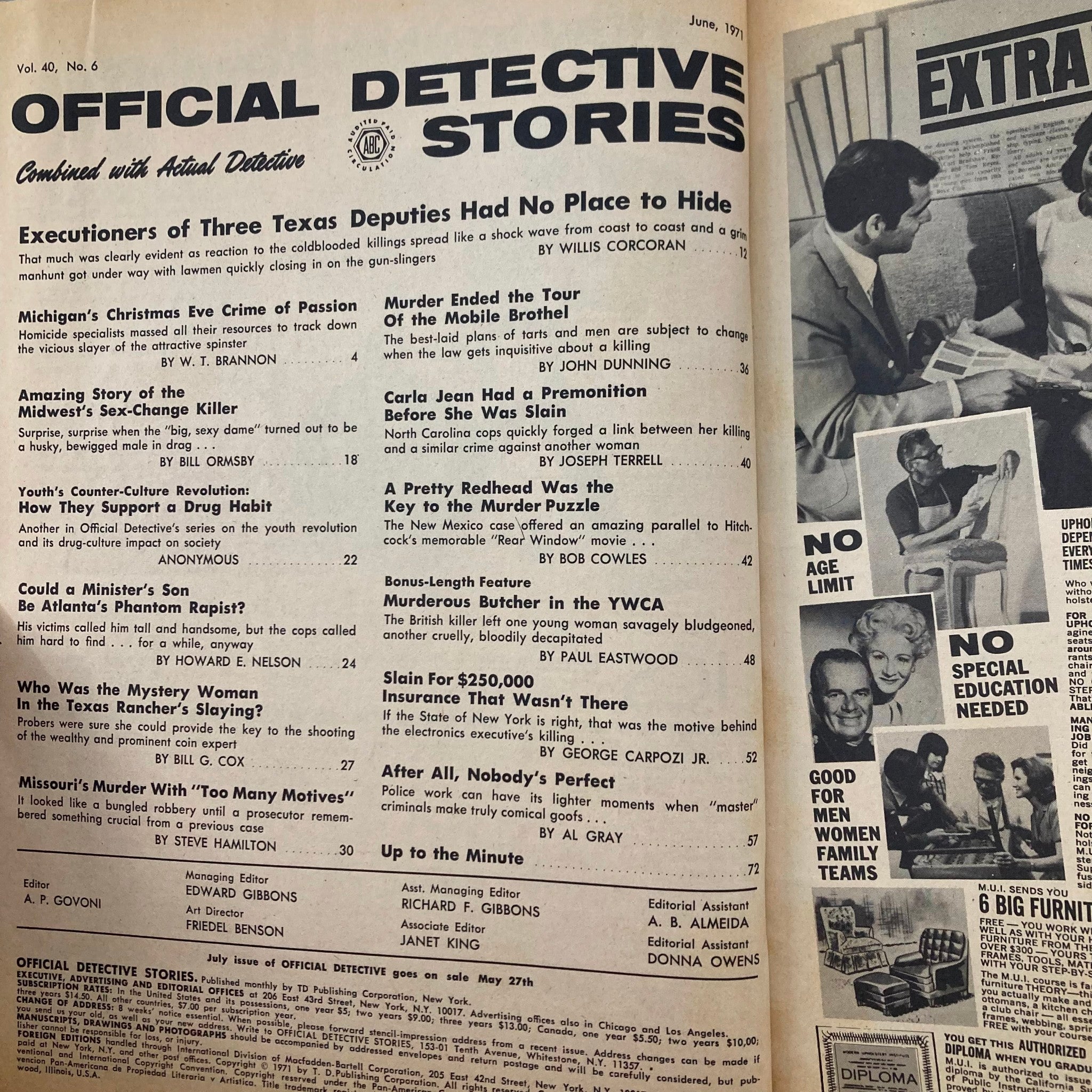 VTG Official Detective Stories Magazine June 1971 S*x-Change Killer No Label