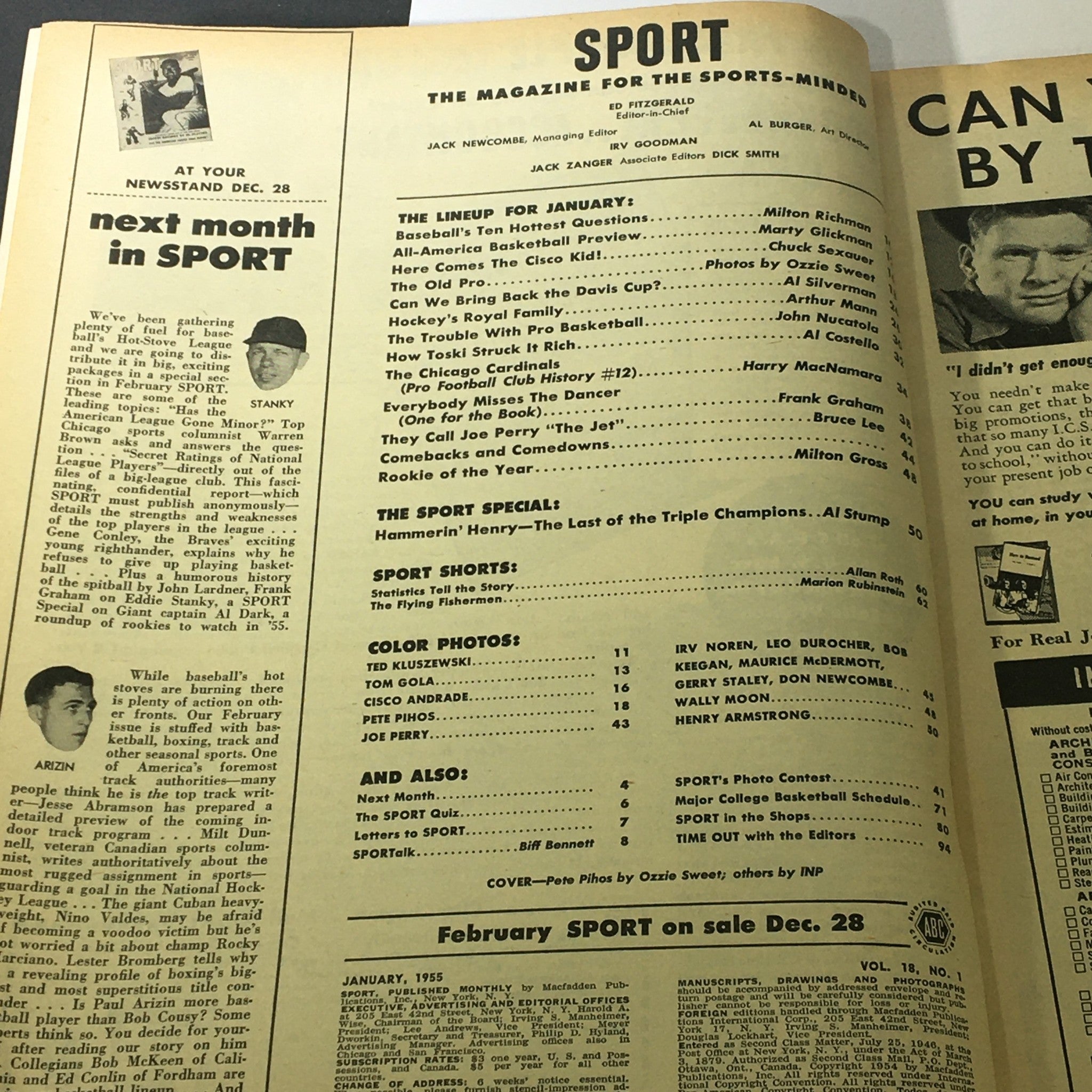 VTG Sport Magazine January 1955 The Old Pro Pete Pihos, Don Schlundt, Newsstand