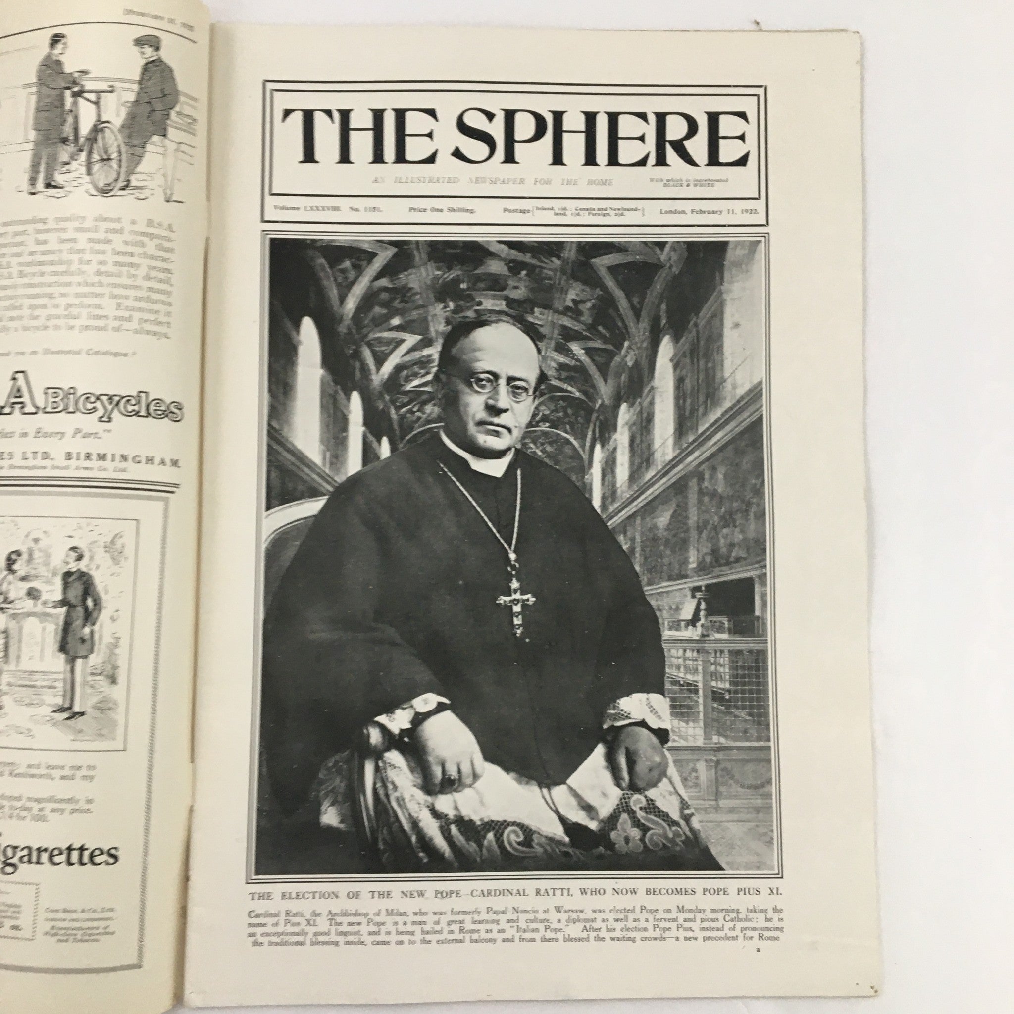 The Sphere Newspaper February 11 1922 Cardinal Ratti Becomes Pope Pius XI