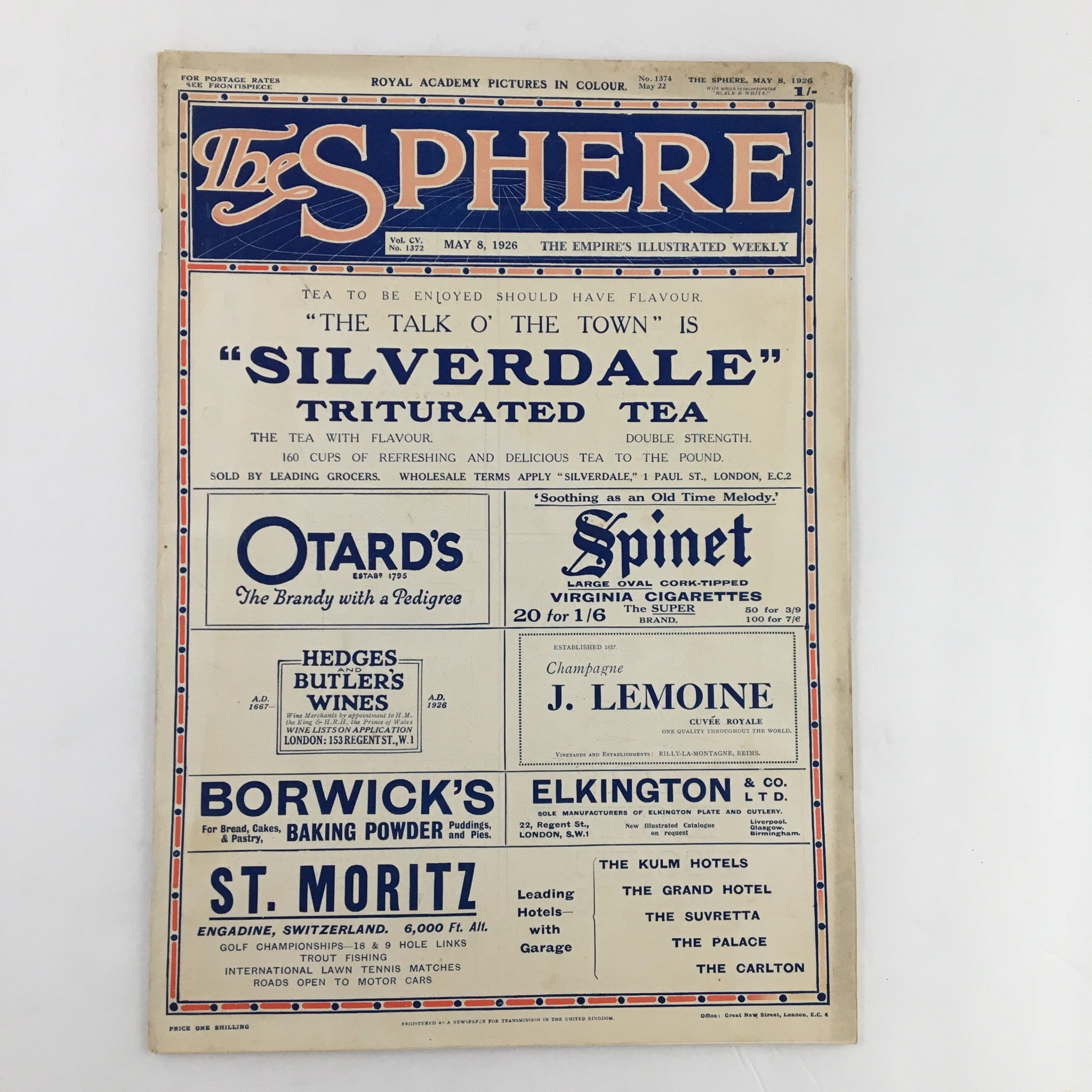 Cover of The Sphere Newspaper May 8 1926, displaying advertisements and headlines related to celebrations and events of the time.