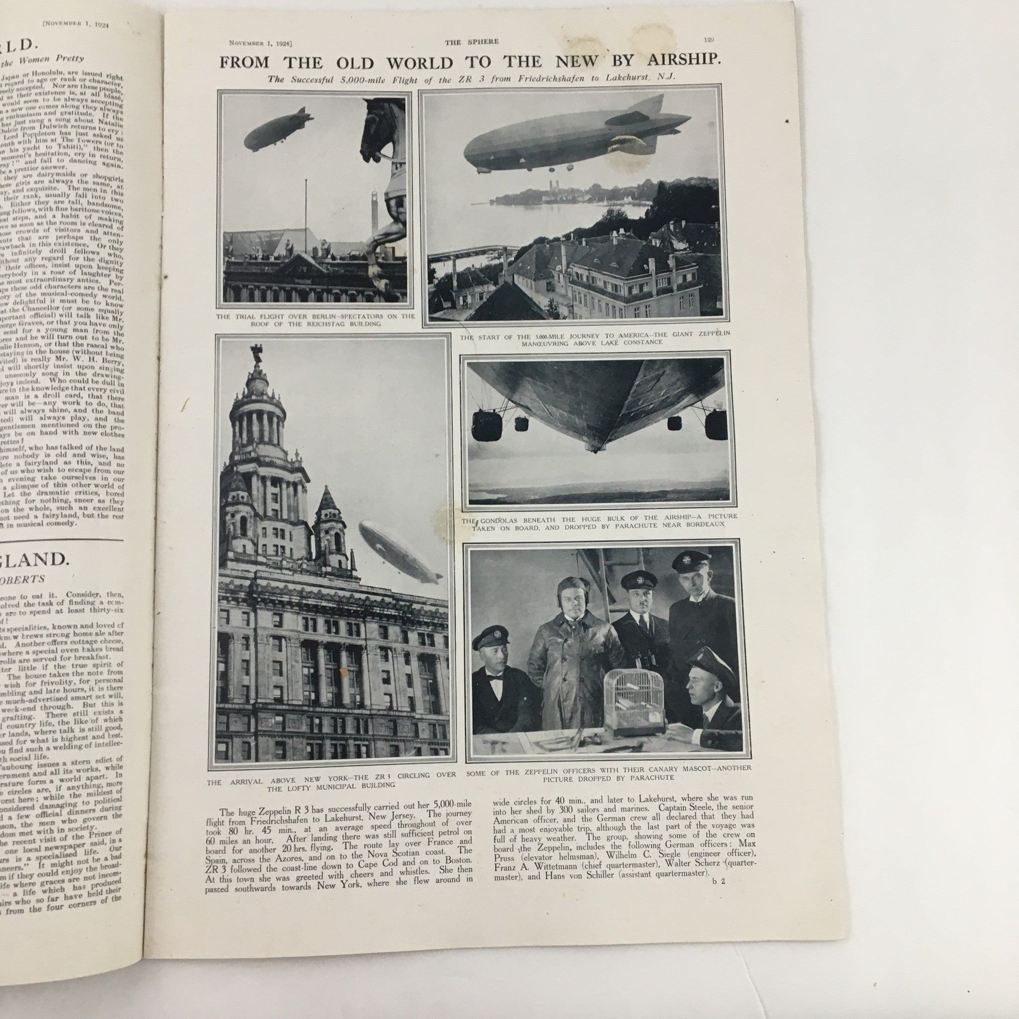 The Sphere Newspaper November 1 1924 The Last French Troops Leaving Dortmund - A historical magazine page showcasing images of airships over cityscapes, featuring landmarks and notable events from the era.