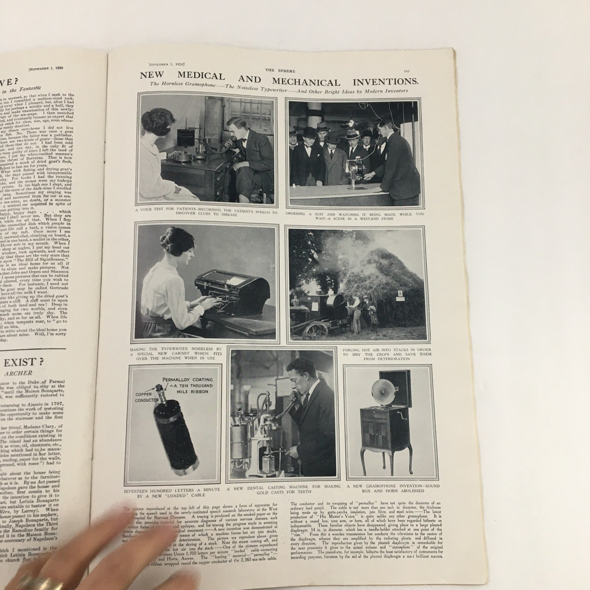 The Sphere Newspaper November 1 1924 The Last French Troops Leaving Dortmund - A detailed magazine page highlighting new medical and mechanical inventions with photographs illustrating various innovations of the time.