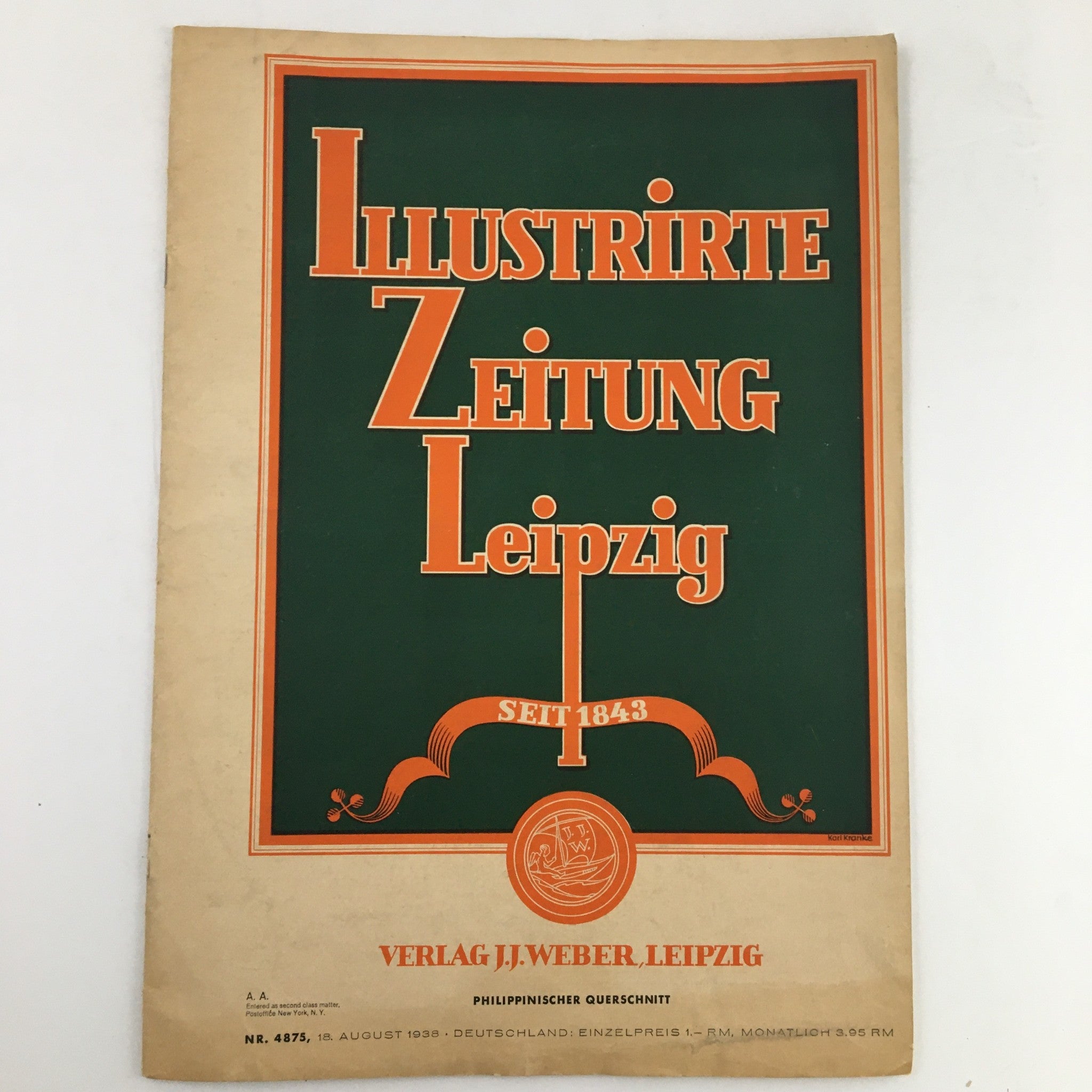 Illustrirte Zeitung Leipzig Magazine August 18 1938 Sosah 1787 Jacob Rieger