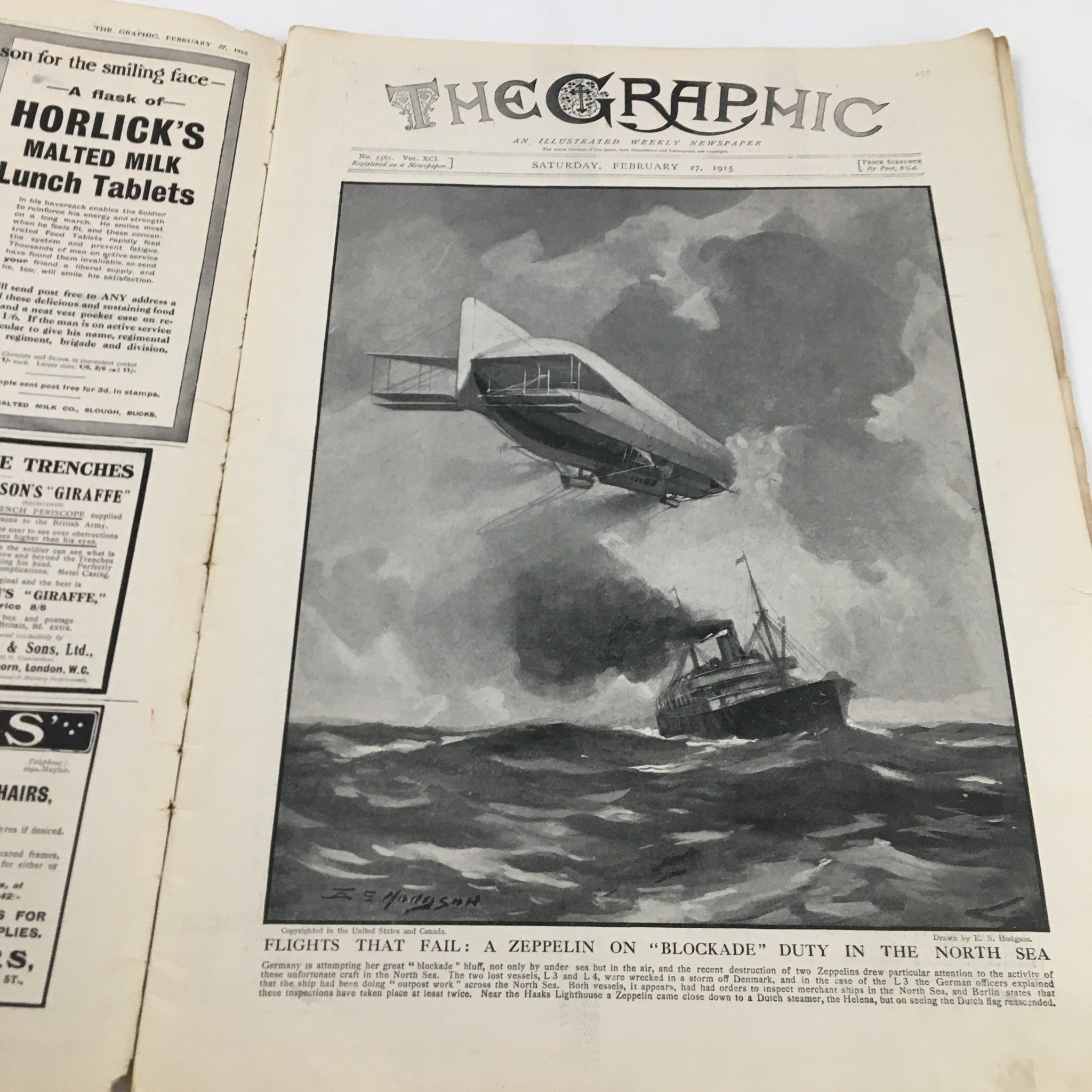 VTG The Graphic Newspaper February 27 1915 A Zeppelin on "Blockade" in North Sea