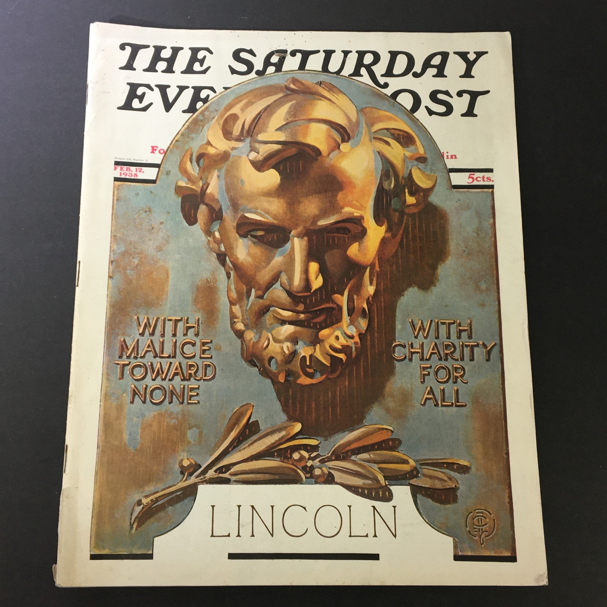 The Saturday Evening Post February 12 1938 Abraham Lincoln Cover, Newsstand