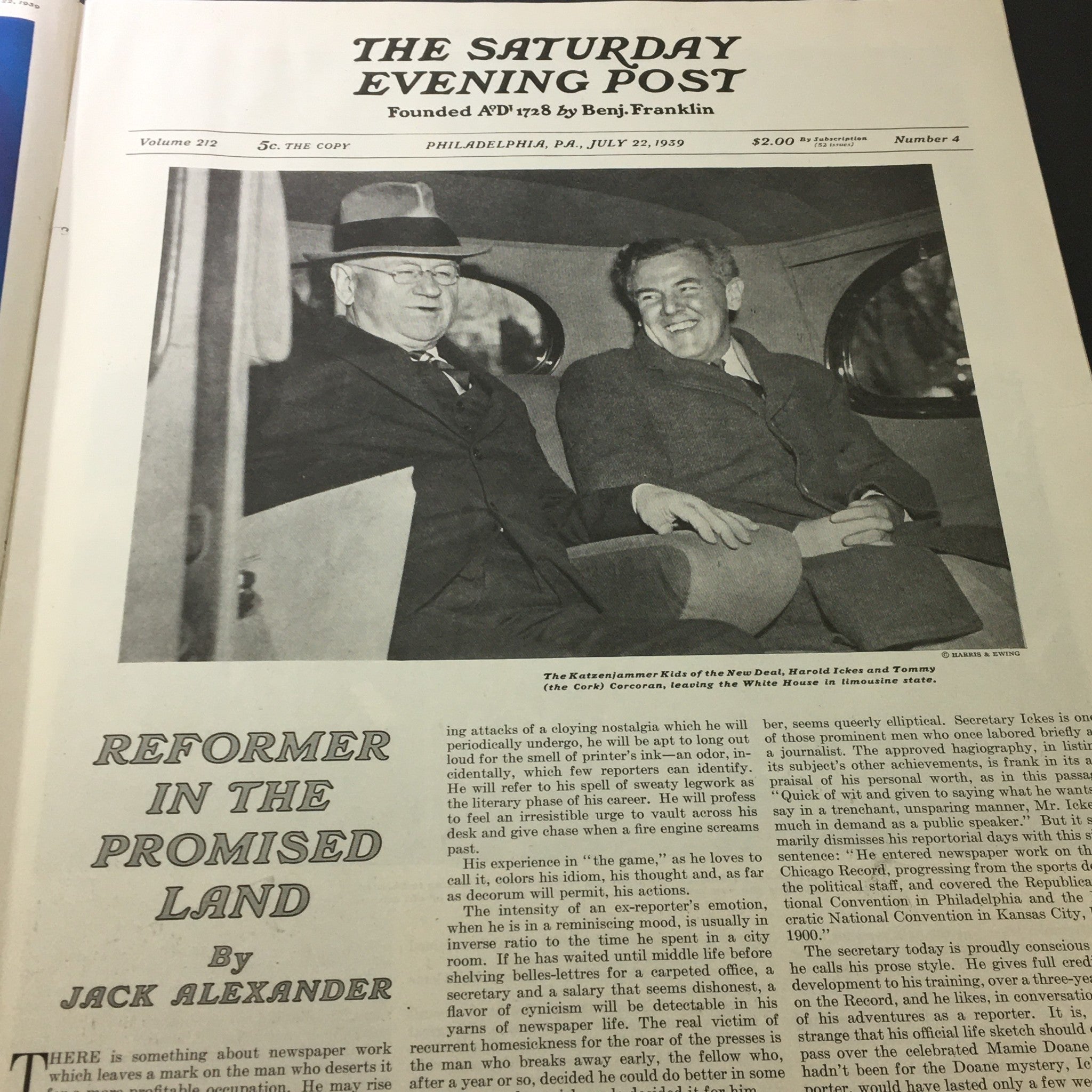 VTG The Saturday Evening Post July 22 1939 Ickes Performer in The Promise Land