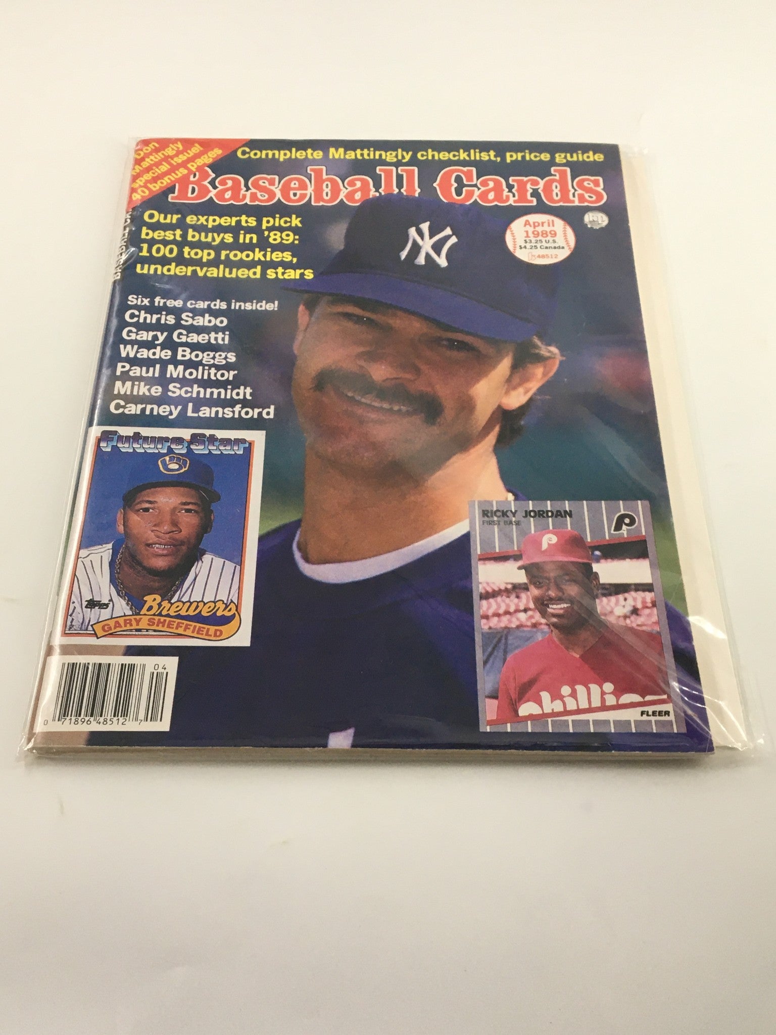 Cover of VTG Baseball Cards Magazine April 1989 showcasing Don Mattingly and Gary Sheffield, highlighting key features and collectible content.