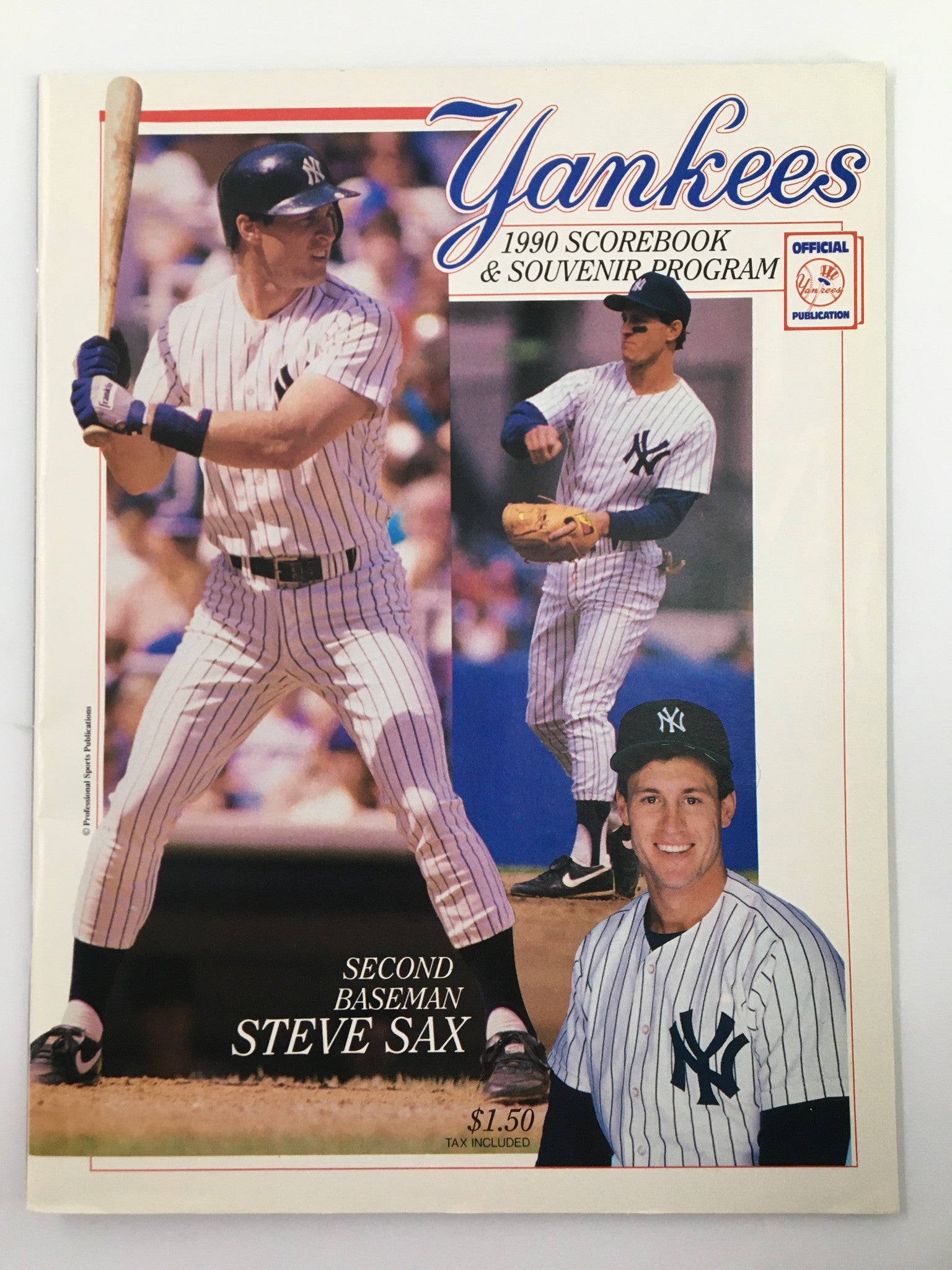 1990 New York Yankees Scorebook & Souvenir Program Steve Sax No Label