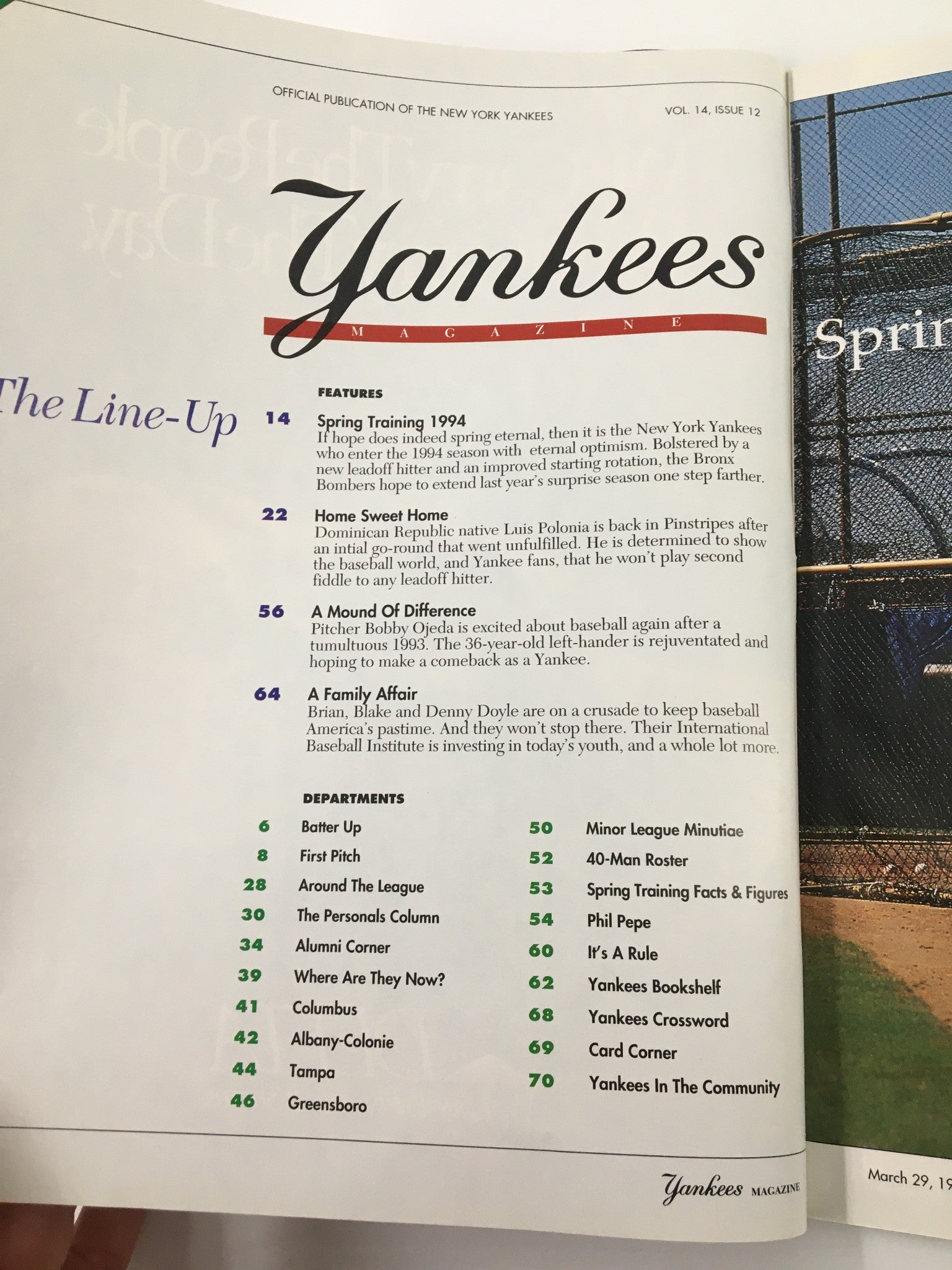 Yankees Magazine March 29 1994 Don Mattingly, Buck Showalter, Jimmy Key No Label