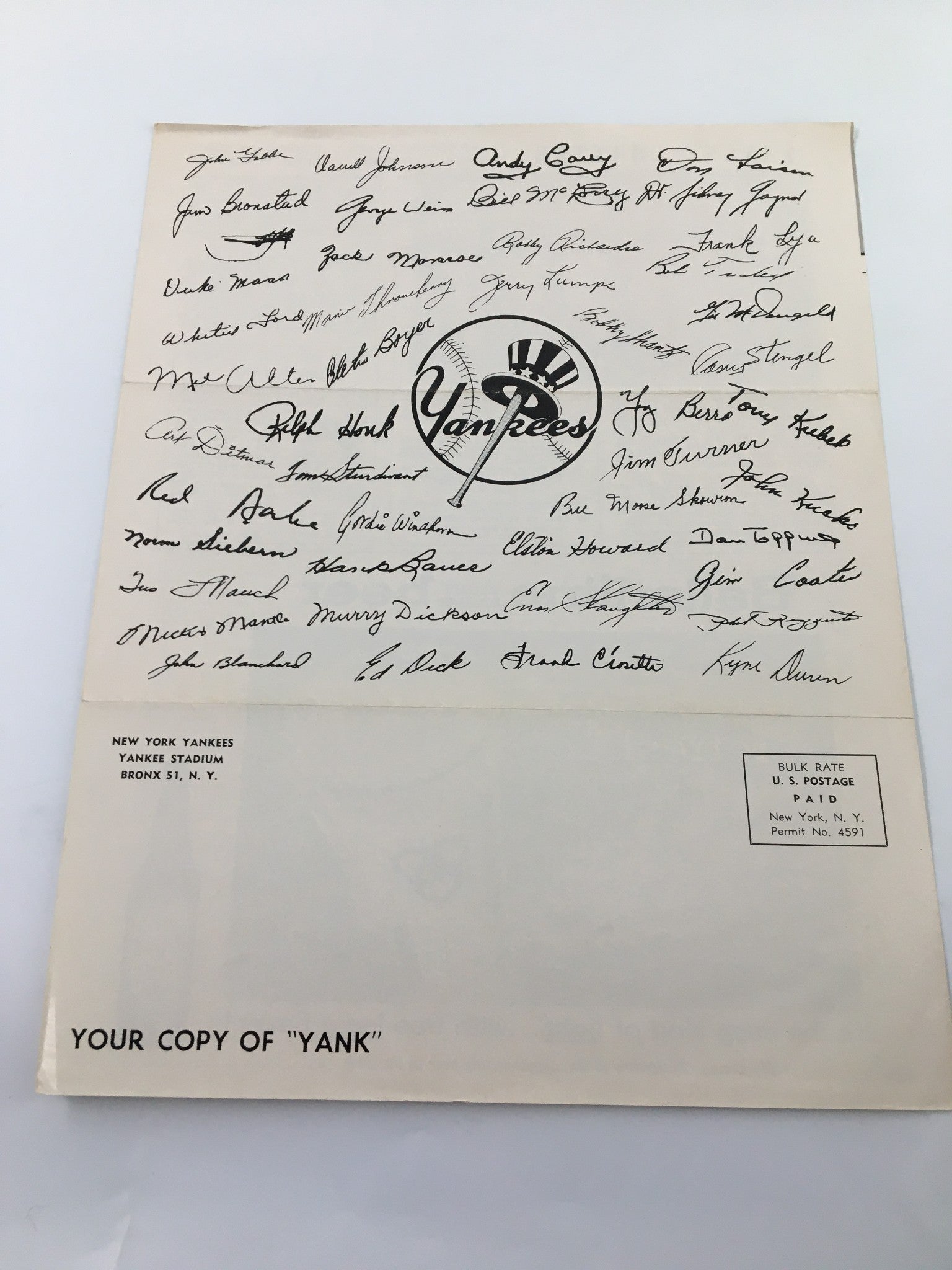 1959 Yank New York Yankees Newsletter Casey Stengel, Bullet Bob Turley No Label