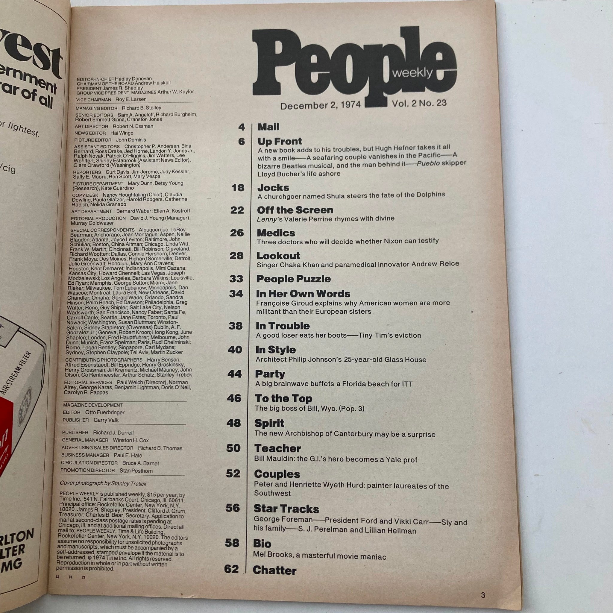 VTG People Weekly Magazine December 2 1974 Hugh Hefner & Barbi Benton No Label