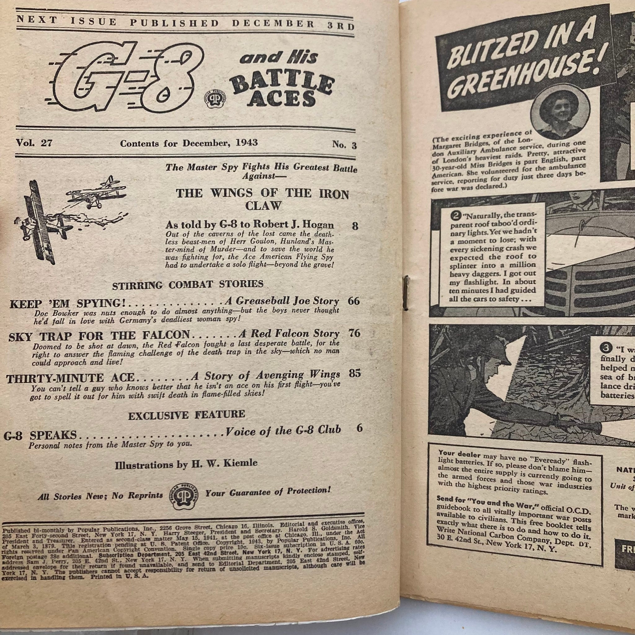 G-8 and His Battle Aces December 1943 Vol 27 No. 3 The Wings of the Iron Claw