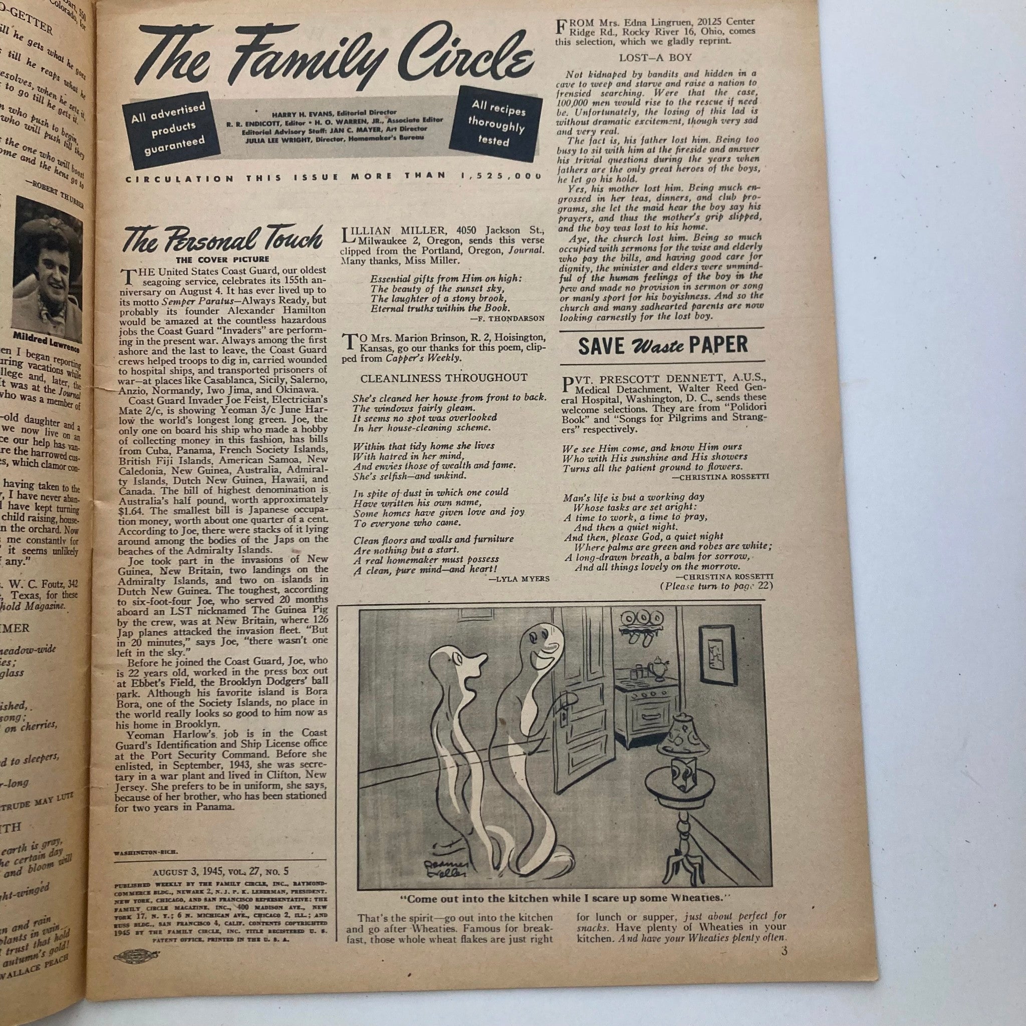 VTG The Family Circle Magazine August 3 1945 The Coast Guard No Label