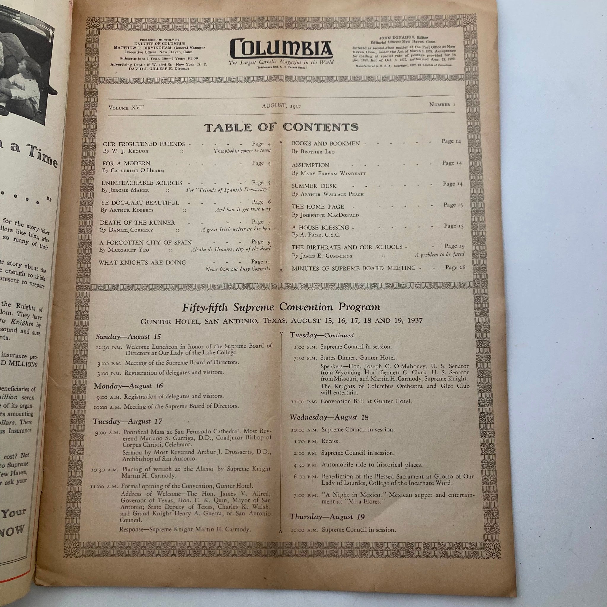 VTG Columbia Magazine August 1937 Vol 17 No. 1 Our Frightened Friends