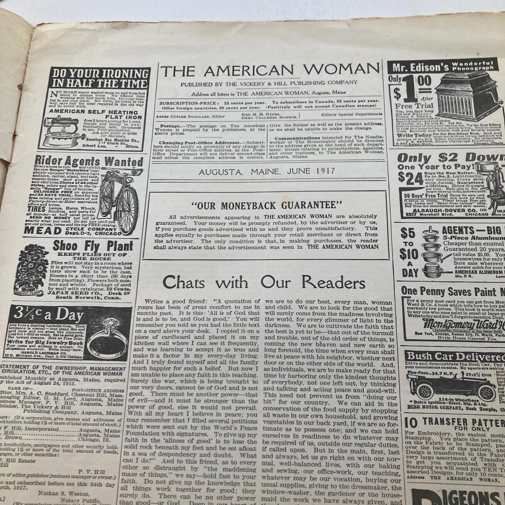 VTG The American Woman Magazine June 1917 Attractive Yokes in Crochet No Label