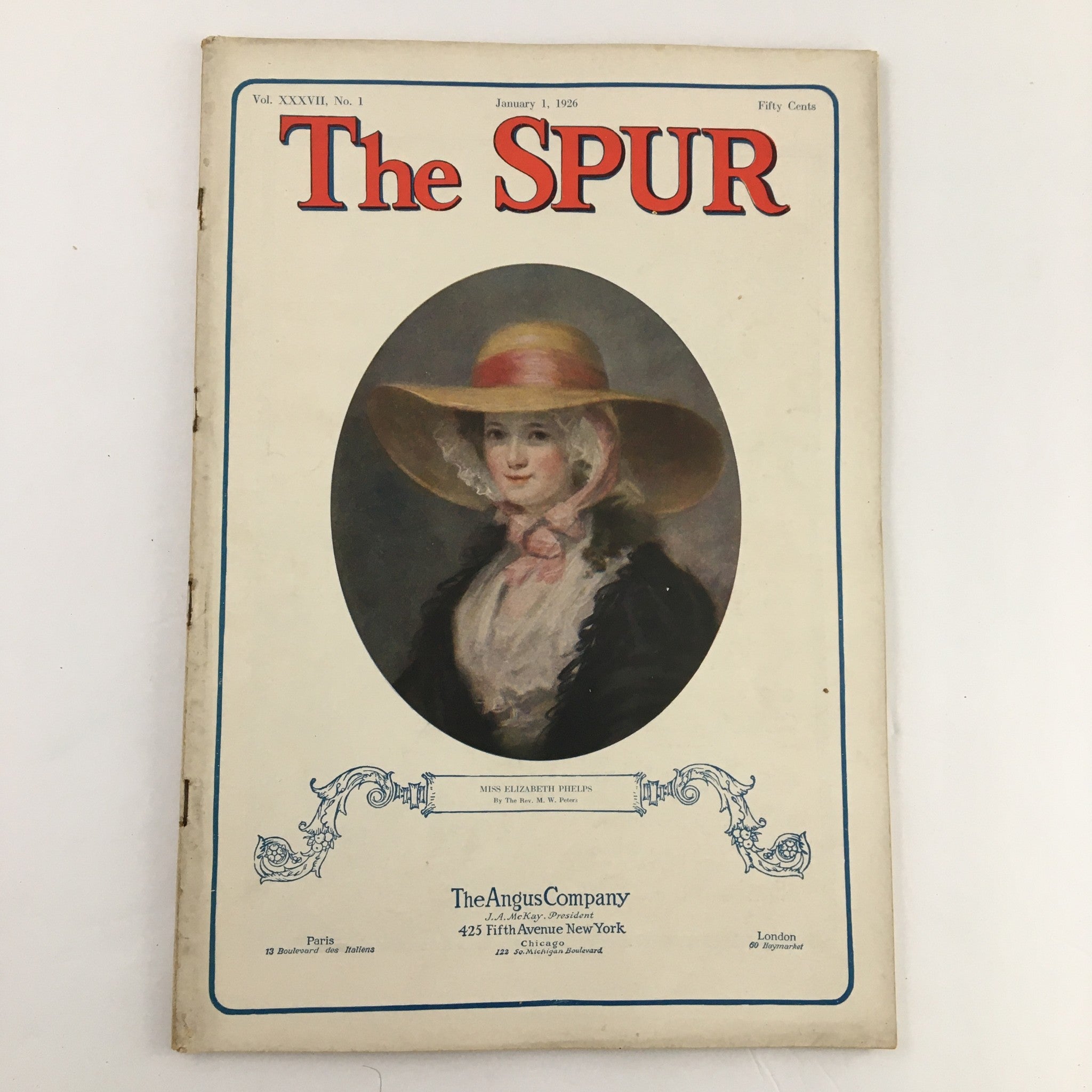Cover page of The Spur Magazine, January 1, 1926, featuring a portrait of a woman in a wide-brimmed hat, titled 'The Spur'.