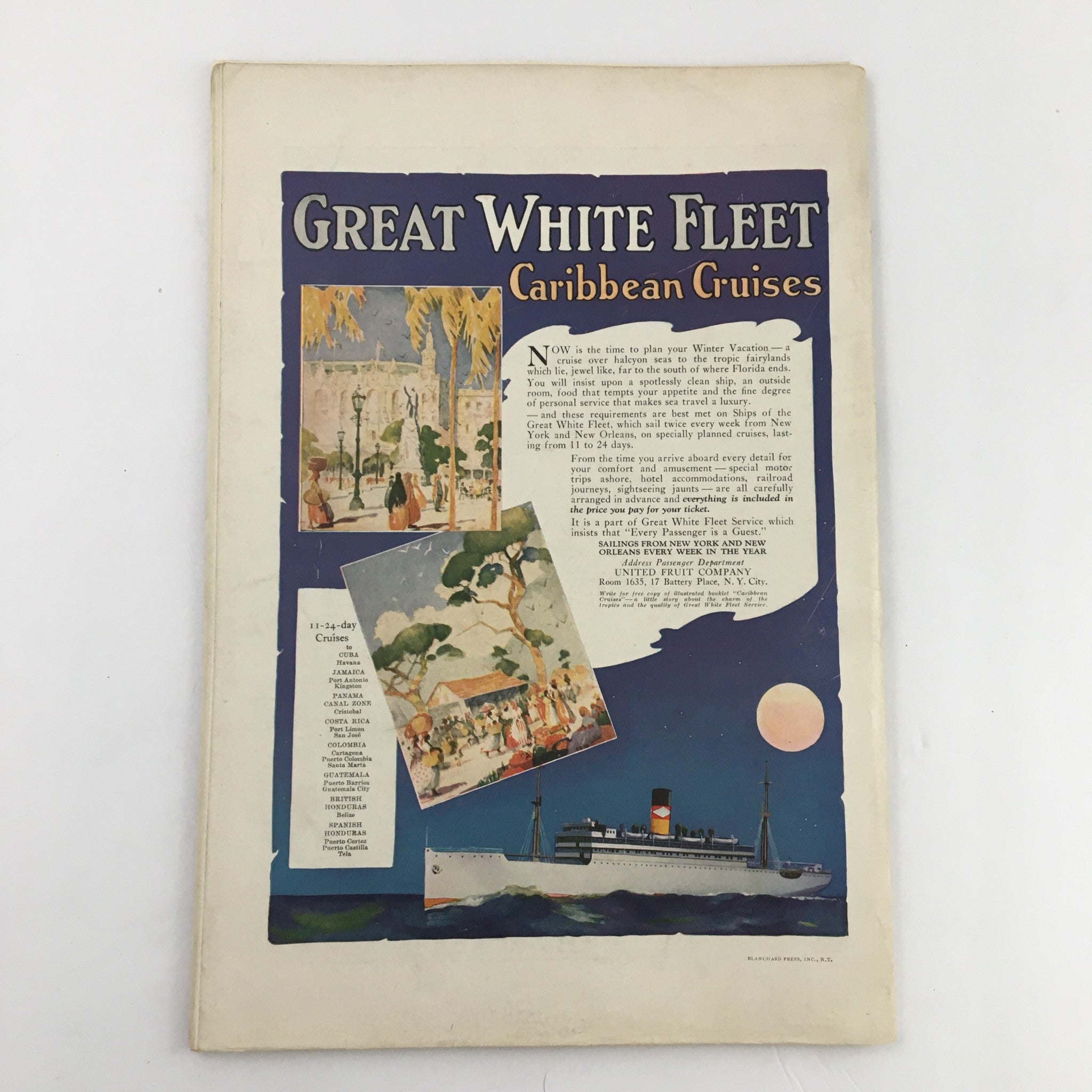 The back cover of The Spur Magazine January 1, 1926 featuring an advertisement for Great White Fleet Caribbean Cruises with artistic illustrations.