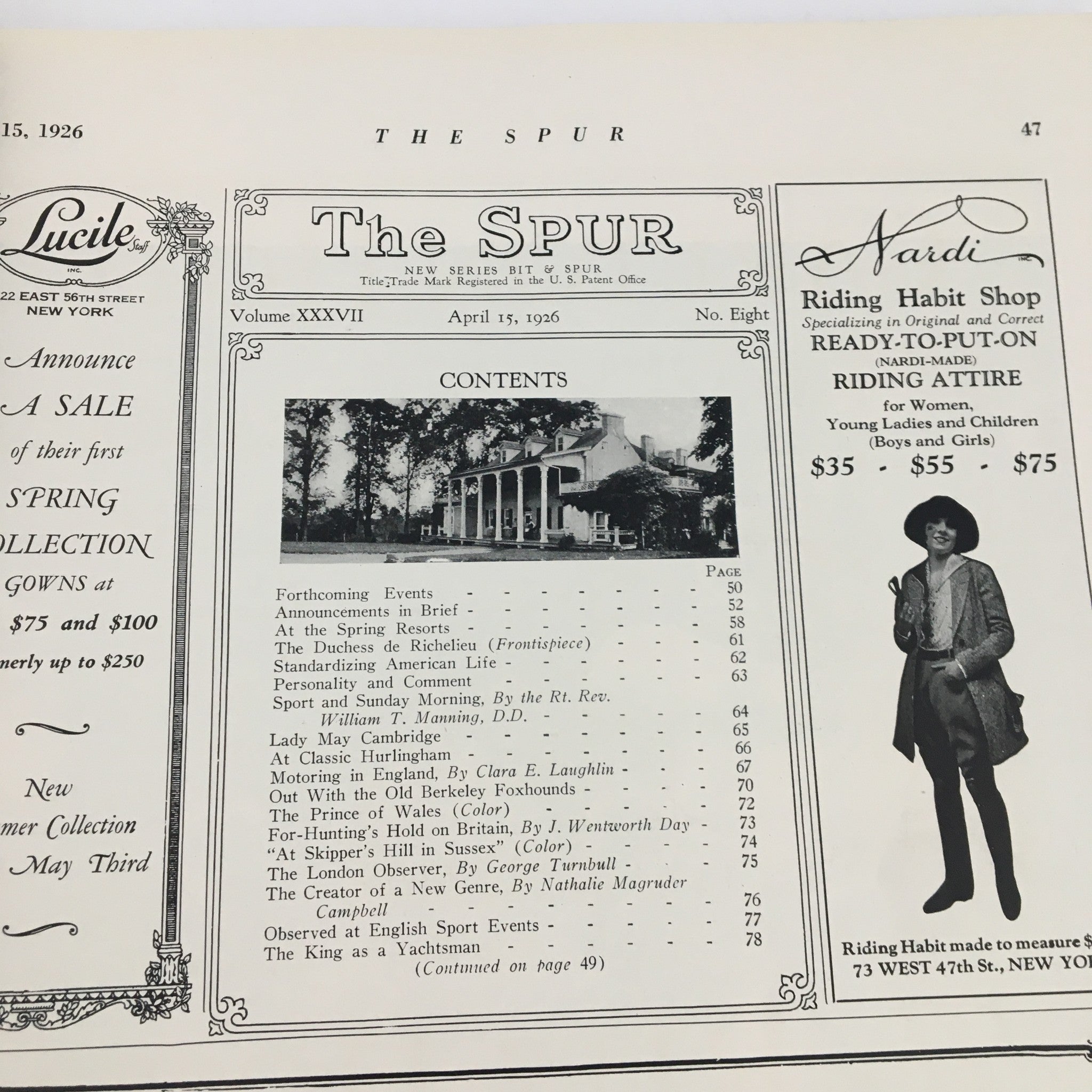 VTG The Spur Magazine April 15 1926 The Duchess De Richelieu No Label