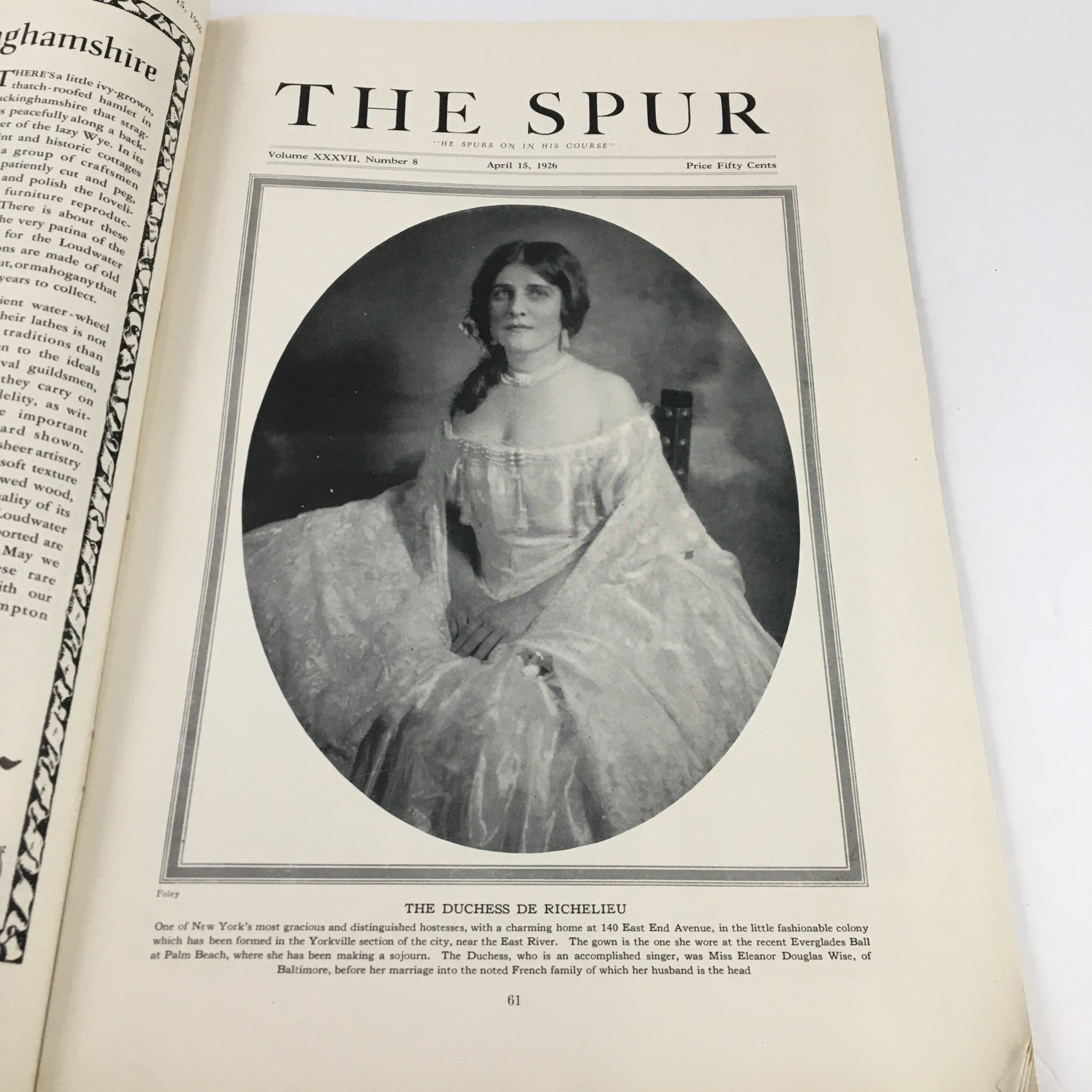 VTG The Spur Magazine April 15 1926 The Duchess De Richelieu No Label