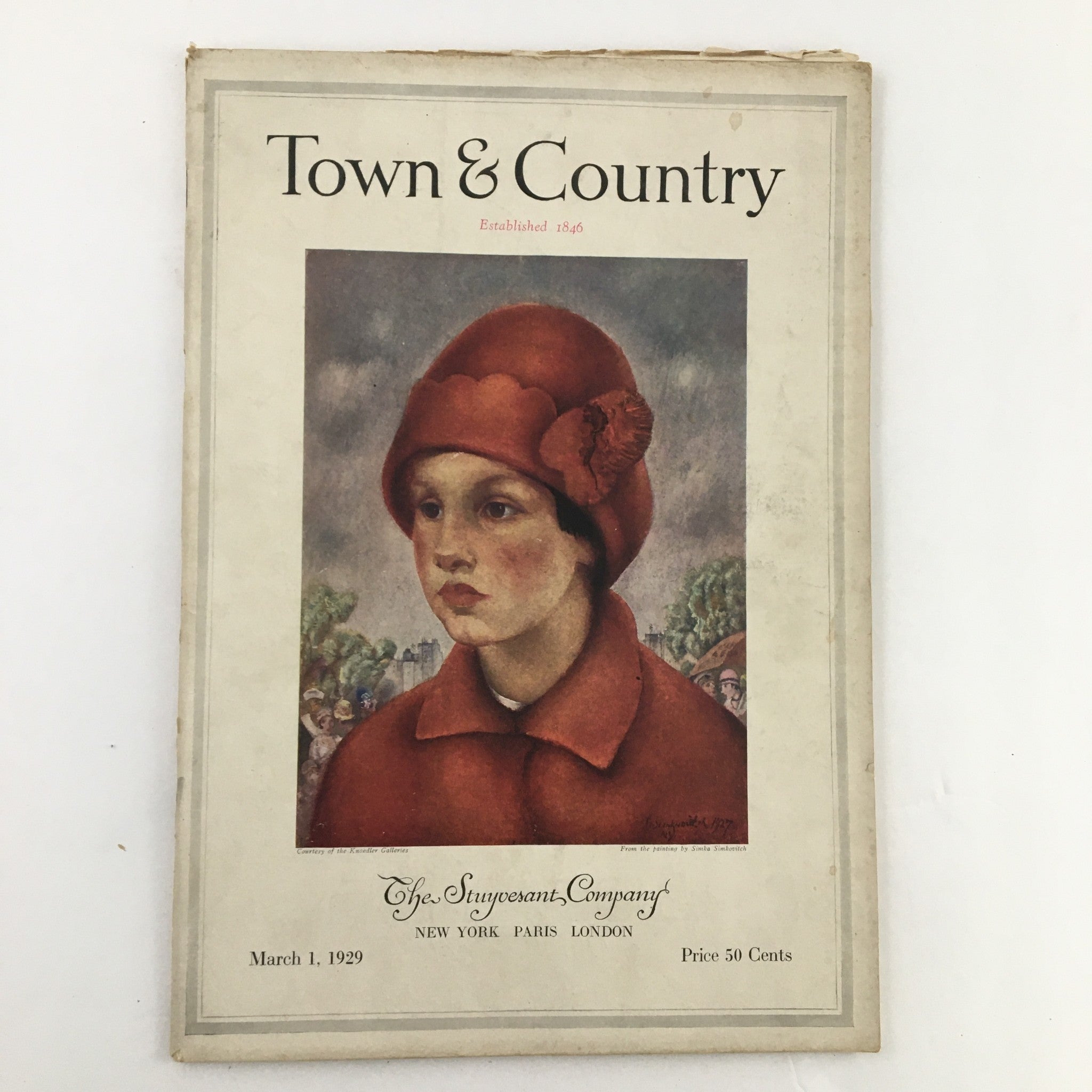 VTG Town & Country Magazine March 1 1929 A Crayon Portrait by Etienne D No Label